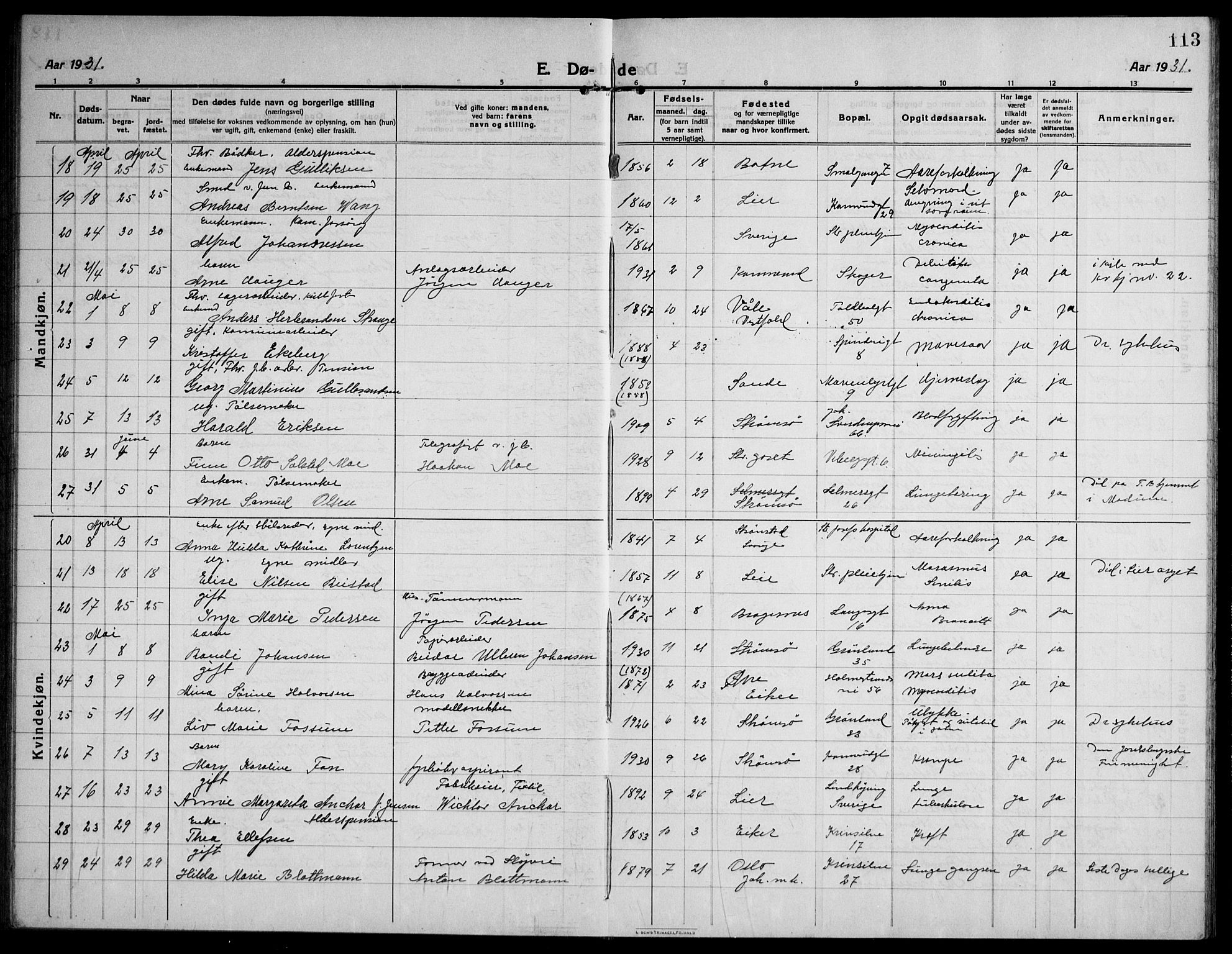 Strømsø kirkebøker, AV/SAKO-A-246/F/Fa/L0028: Parish register (official) no. I 29, 1914-1937, p. 113