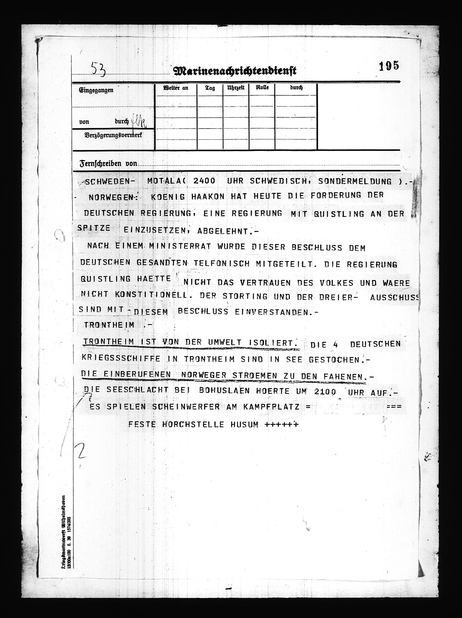 Documents Section, AV/RA-RAFA-2200/V/L0085: Amerikansk mikrofilm "Captured German Documents".
Box No. 724.  FKA jnr. 615/1954., 1940-1941, p. 65