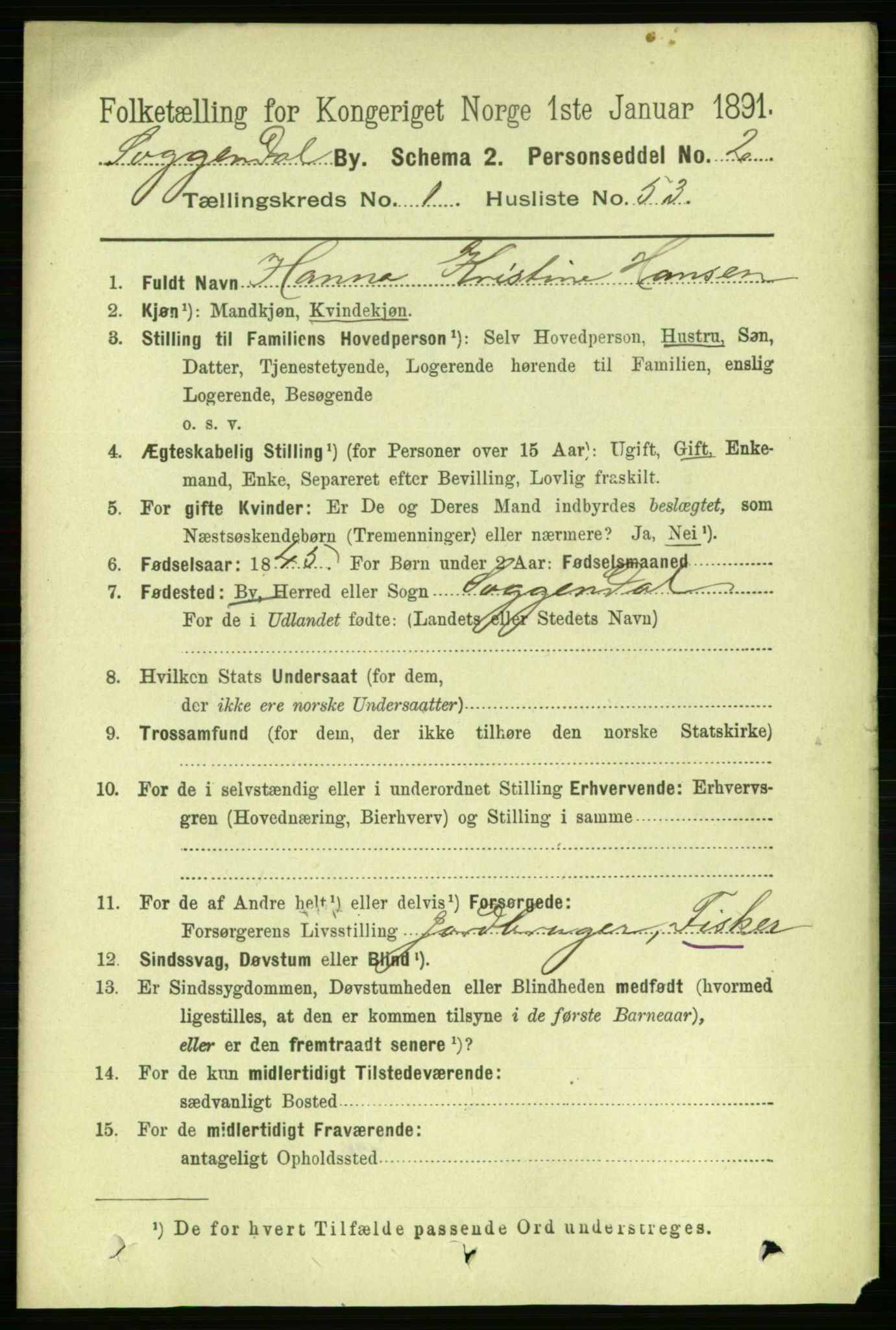 RA, 1891 census for 1107 Sokndal, 1891, p. 279