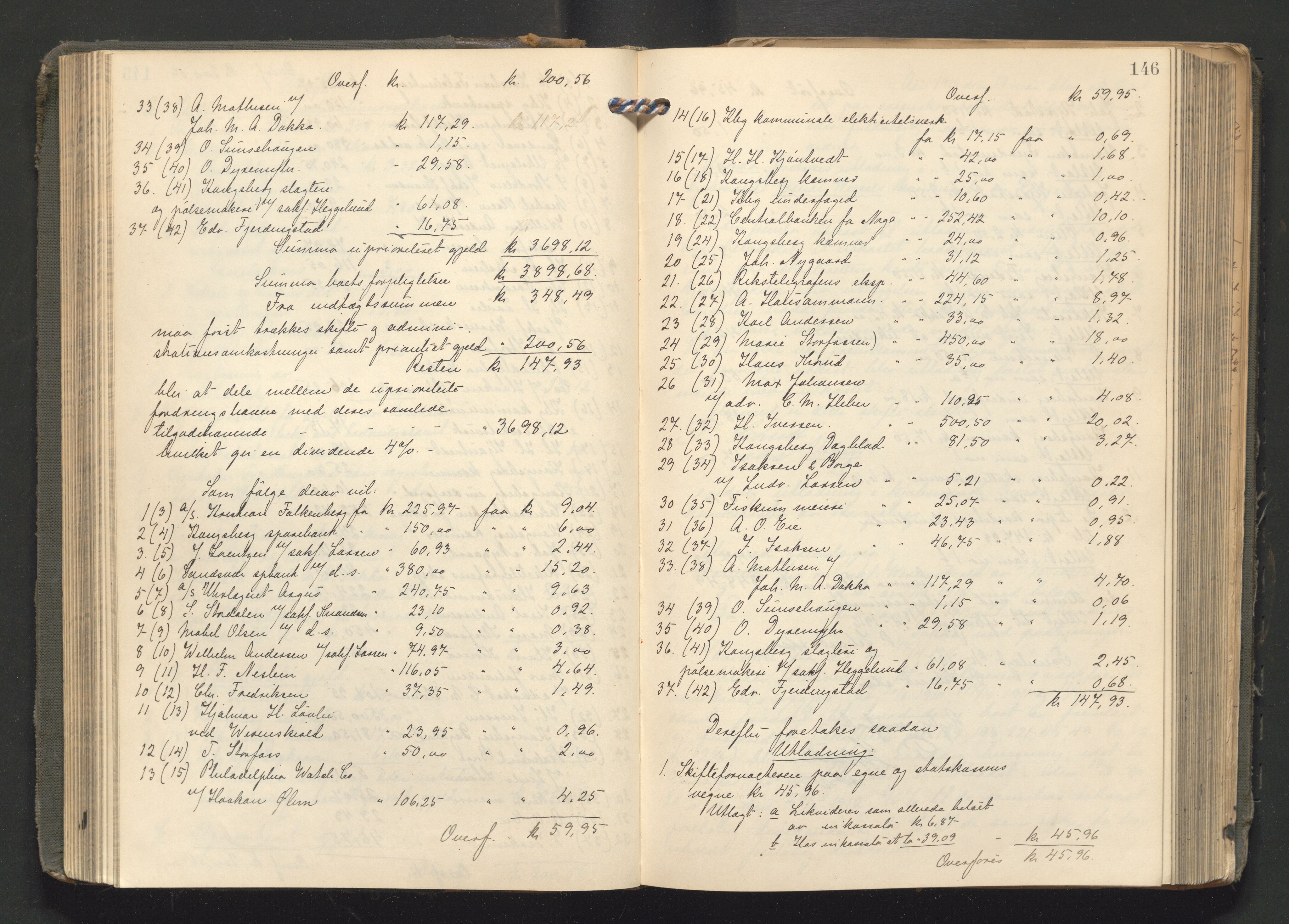 Numedal og Sandsvær sorenskriveri, AV/SAKO-A-128/H/Hb/Hbc/Hbcb/L0001: Skifteutlodningsprotokoll - Kongsberg by, 1909-1927, p. 145b-146a