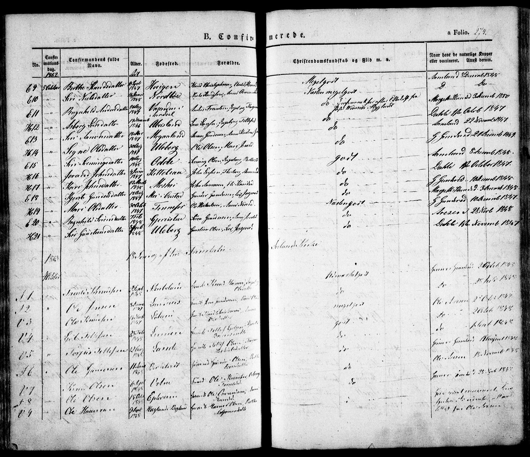 Evje sokneprestkontor, AV/SAK-1111-0008/F/Fa/Faa/L0005: Parish register (official) no. A 5, 1843-1865, p. 275