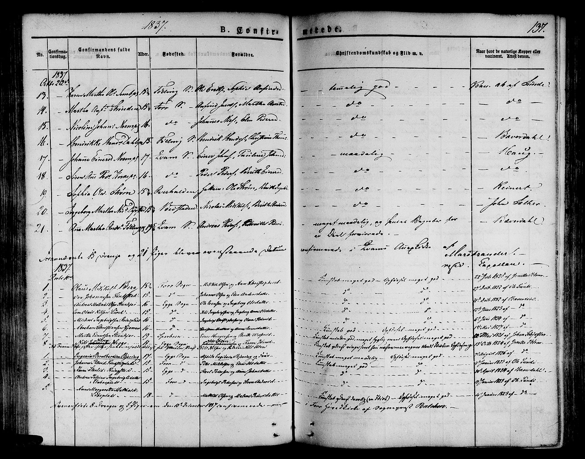 Ministerialprotokoller, klokkerbøker og fødselsregistre - Nord-Trøndelag, AV/SAT-A-1458/746/L0445: Parish register (official) no. 746A04, 1826-1846, p. 137