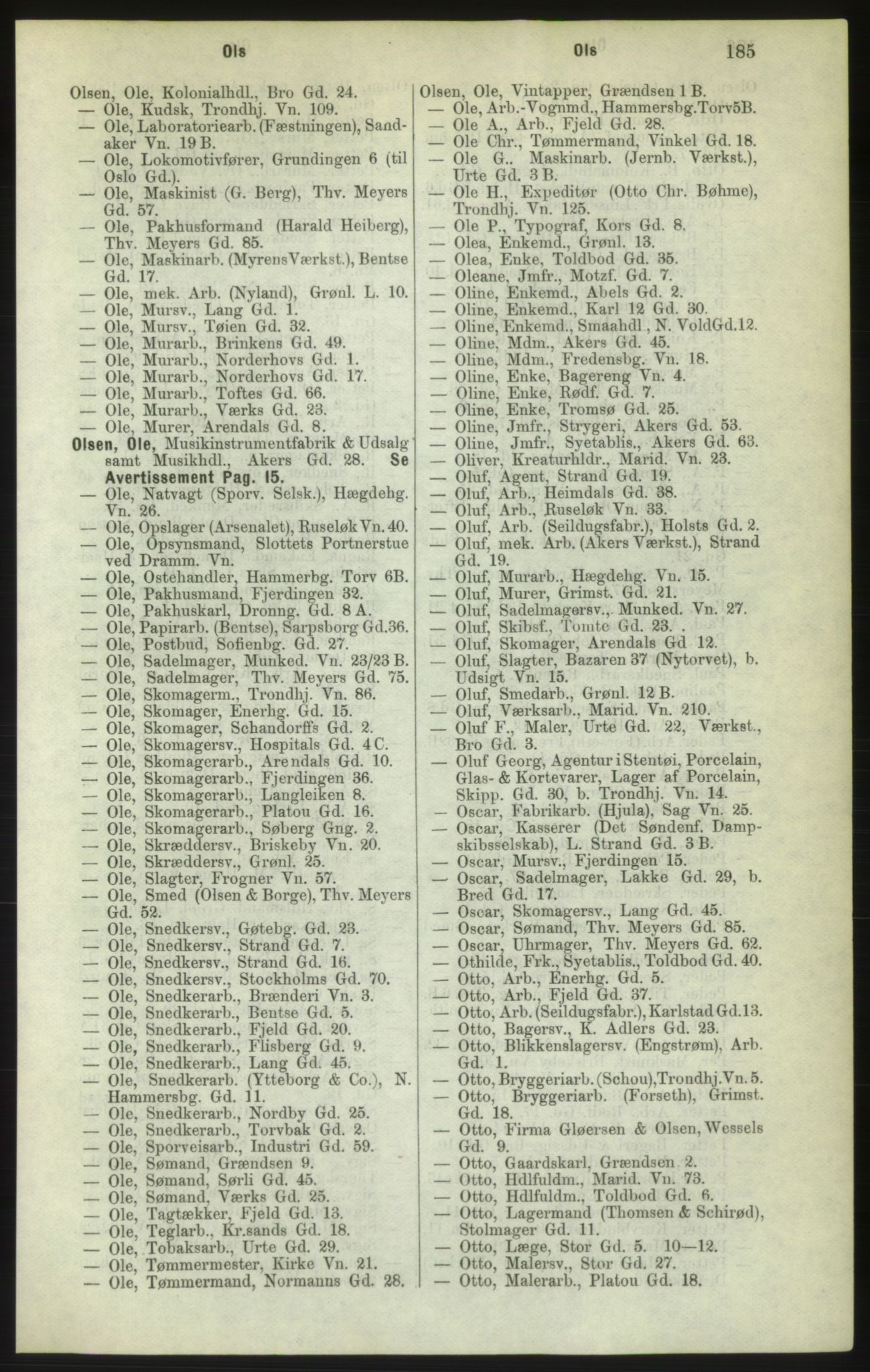 Kristiania/Oslo adressebok, PUBL/-, 1882, p. 185