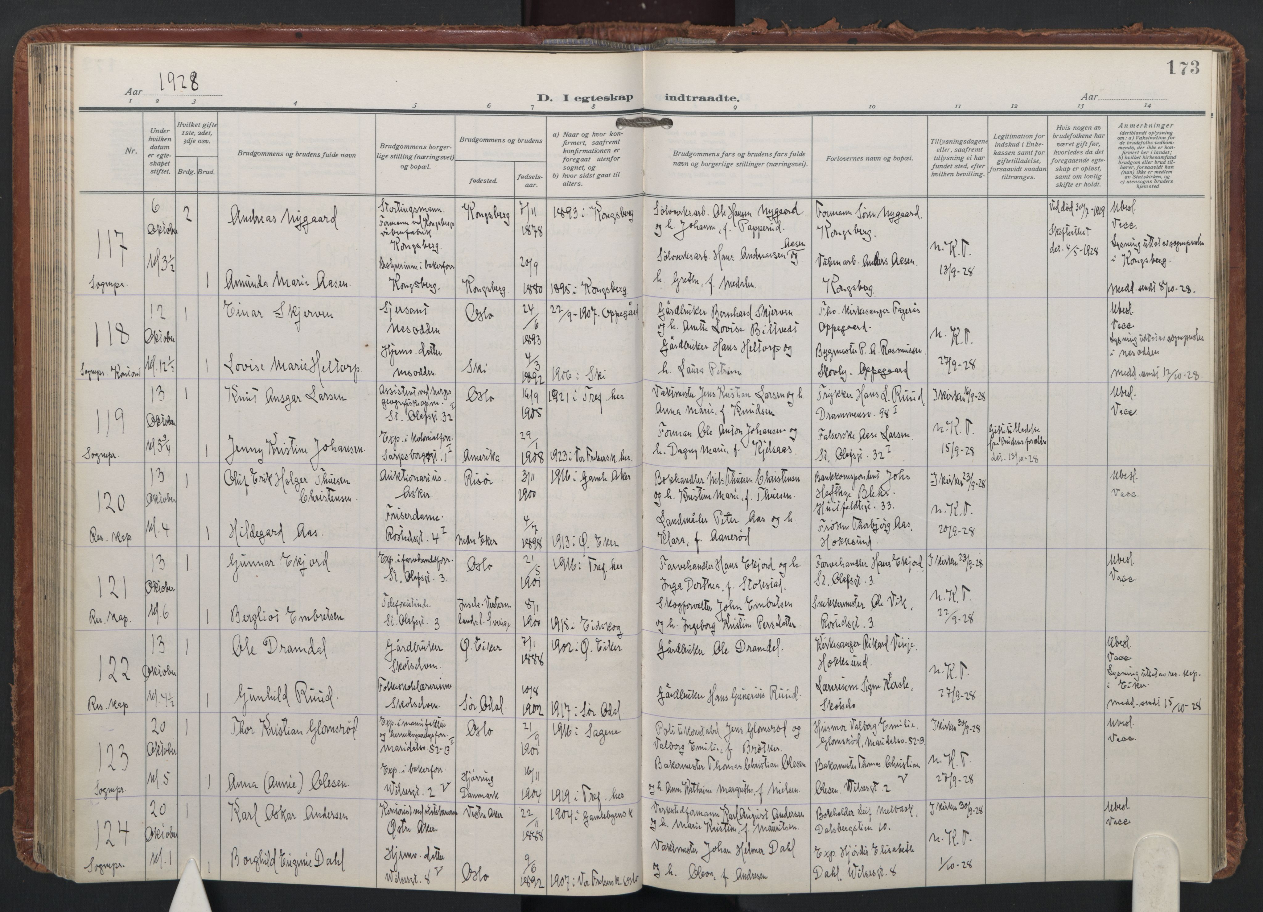 Trefoldighet prestekontor Kirkebøker, AV/SAO-A-10882/F/Fc/L0009: Parish register (official) no. III 9, 1922-1936, p. 173