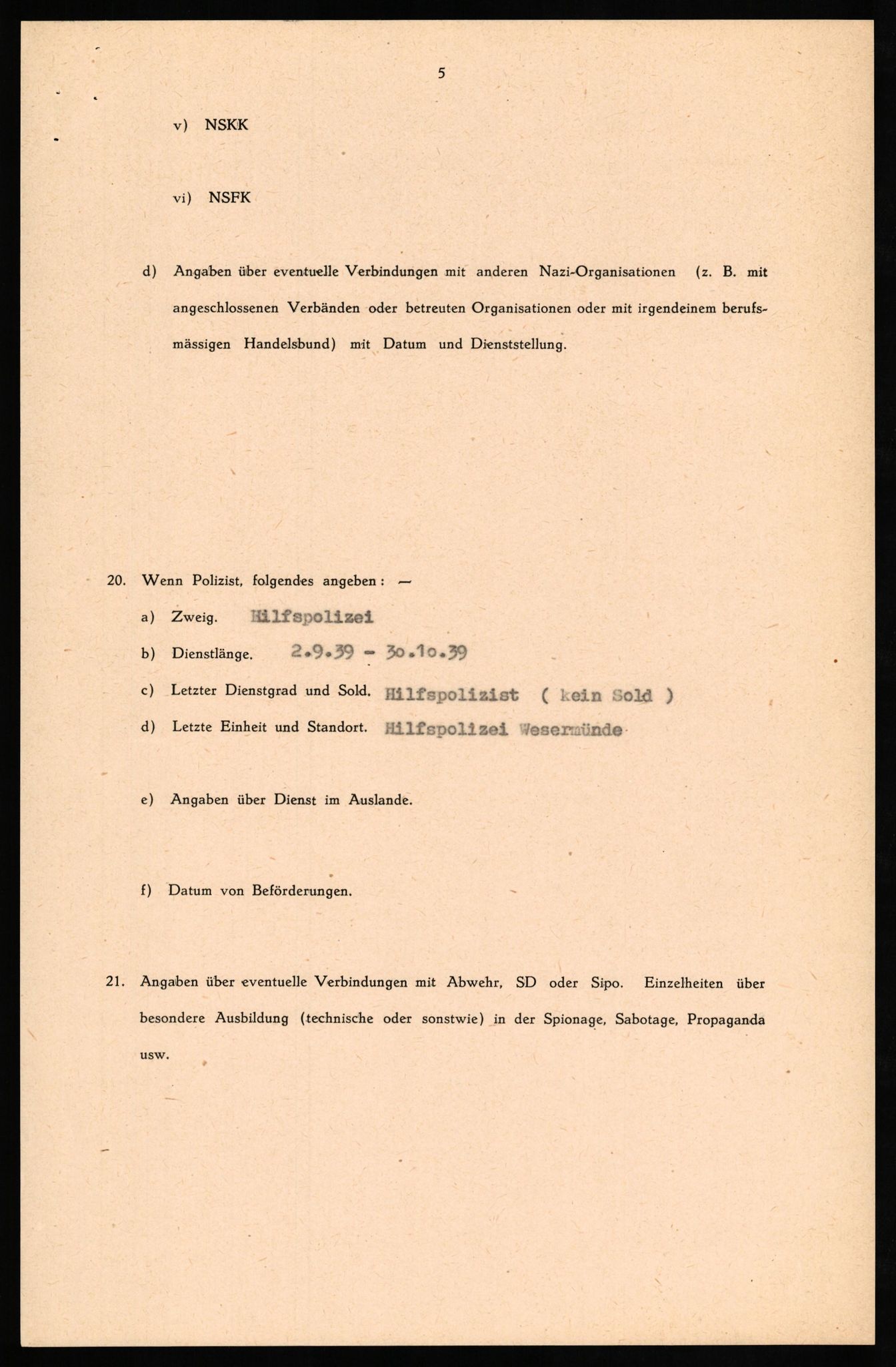 Forsvaret, Forsvarets overkommando II, AV/RA-RAFA-3915/D/Db/L0024: CI Questionaires. Tyske okkupasjonsstyrker i Norge. Tyskere., 1945-1946, p. 24