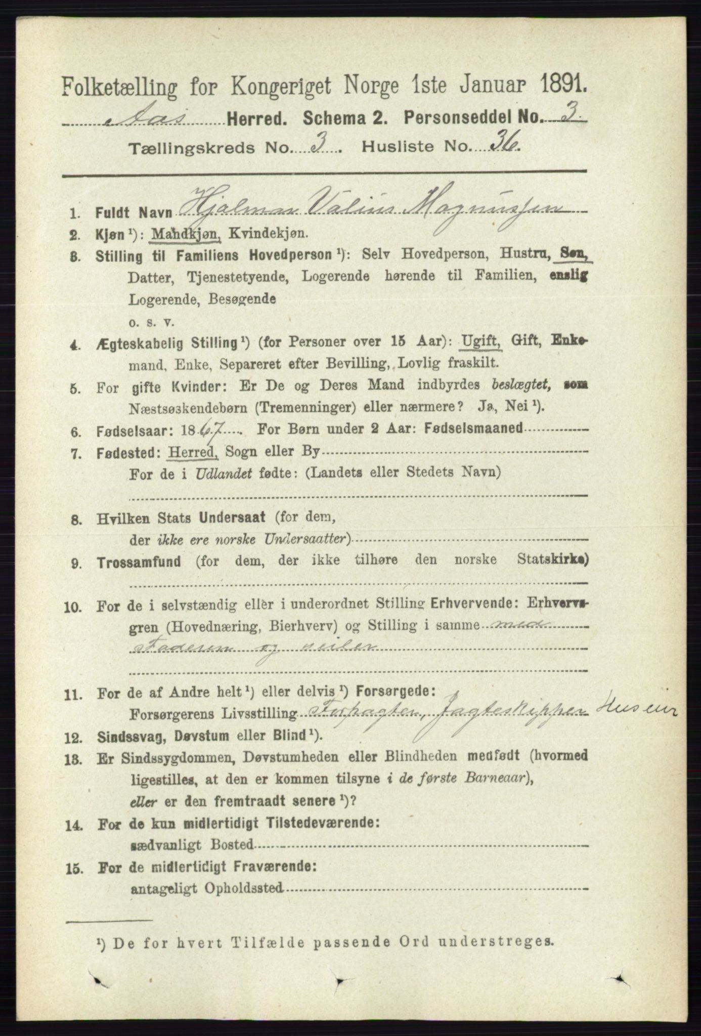 RA, 1891 census for 0214 Ås, 1891, p. 2354