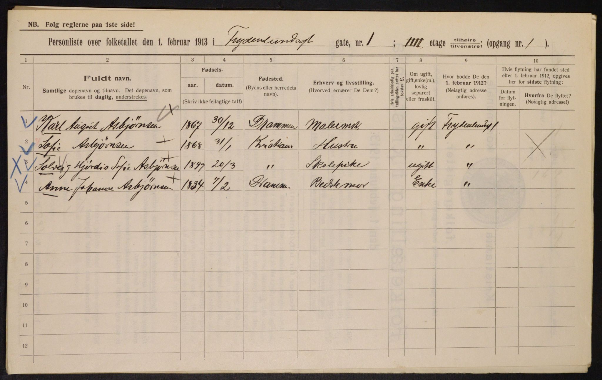 OBA, Municipal Census 1913 for Kristiania, 1913, p. 28091