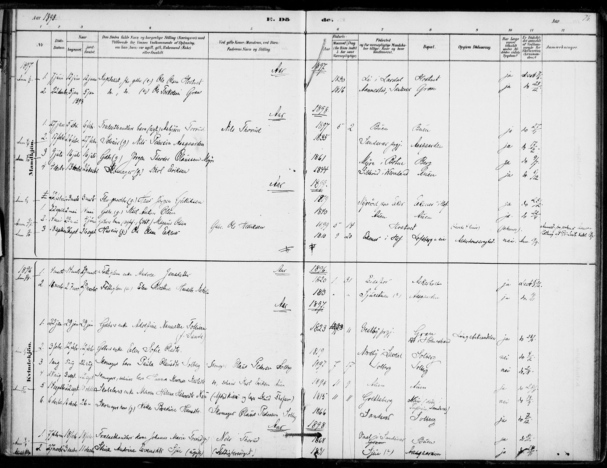 Hof kirkebøker, AV/SAKO-A-64/F/Fb/L0001: Parish register (official) no. II 1, 1878-1907, p. 76