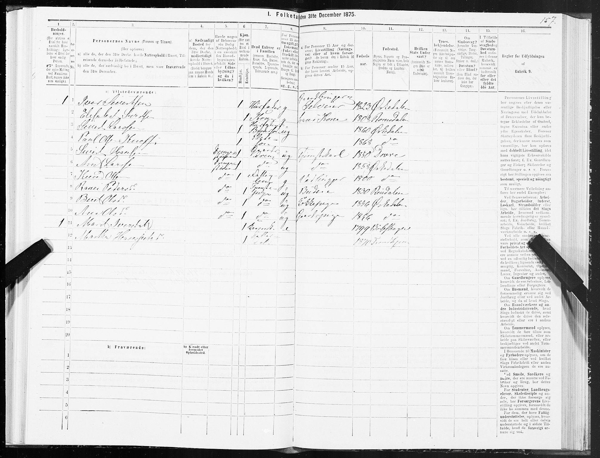 SAT, 1875 census for 1638P Orkdal, 1875, p. 2157