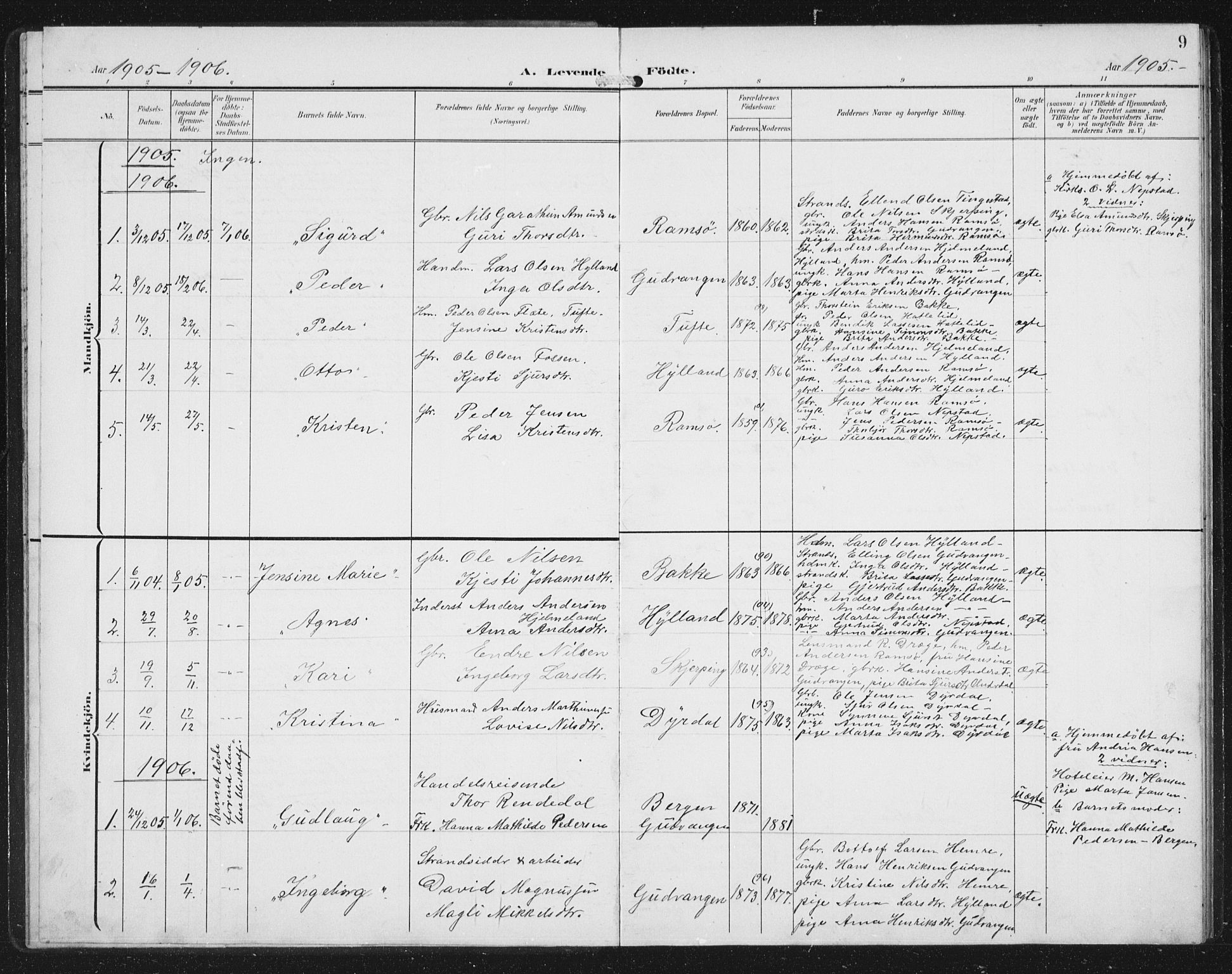 Aurland sokneprestembete, SAB/A-99937/H/Hb/Hbc/L0003: Parish register (copy) no. C 3, 1901-1933, p. 9
