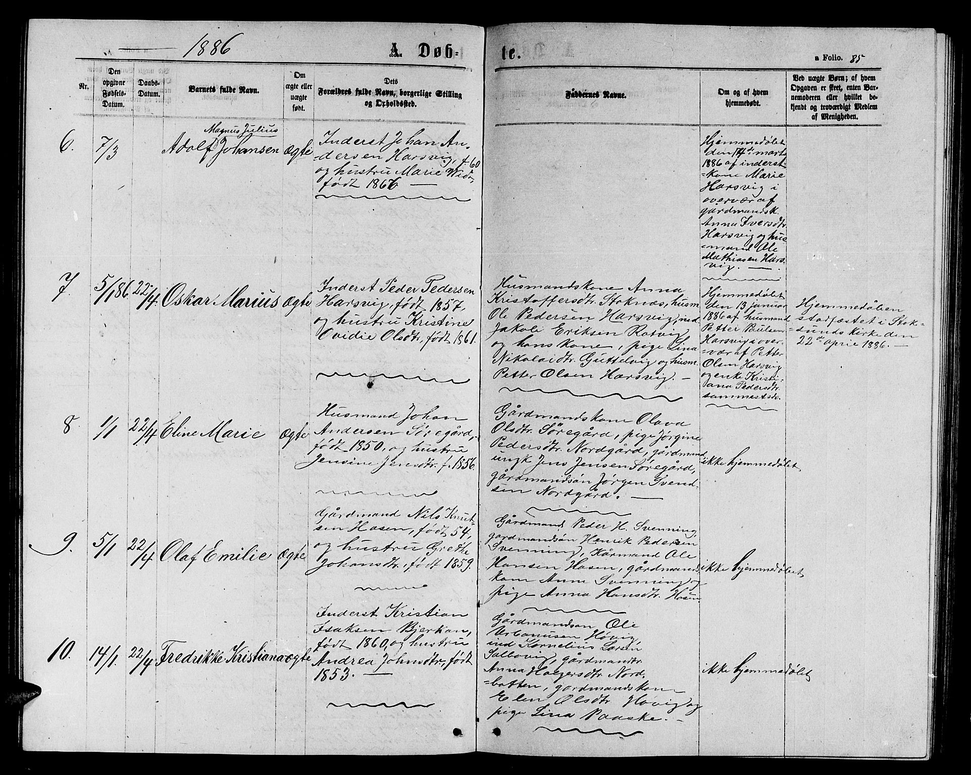 Ministerialprotokoller, klokkerbøker og fødselsregistre - Sør-Trøndelag, SAT/A-1456/656/L0695: Parish register (copy) no. 656C01, 1867-1889, p. 85