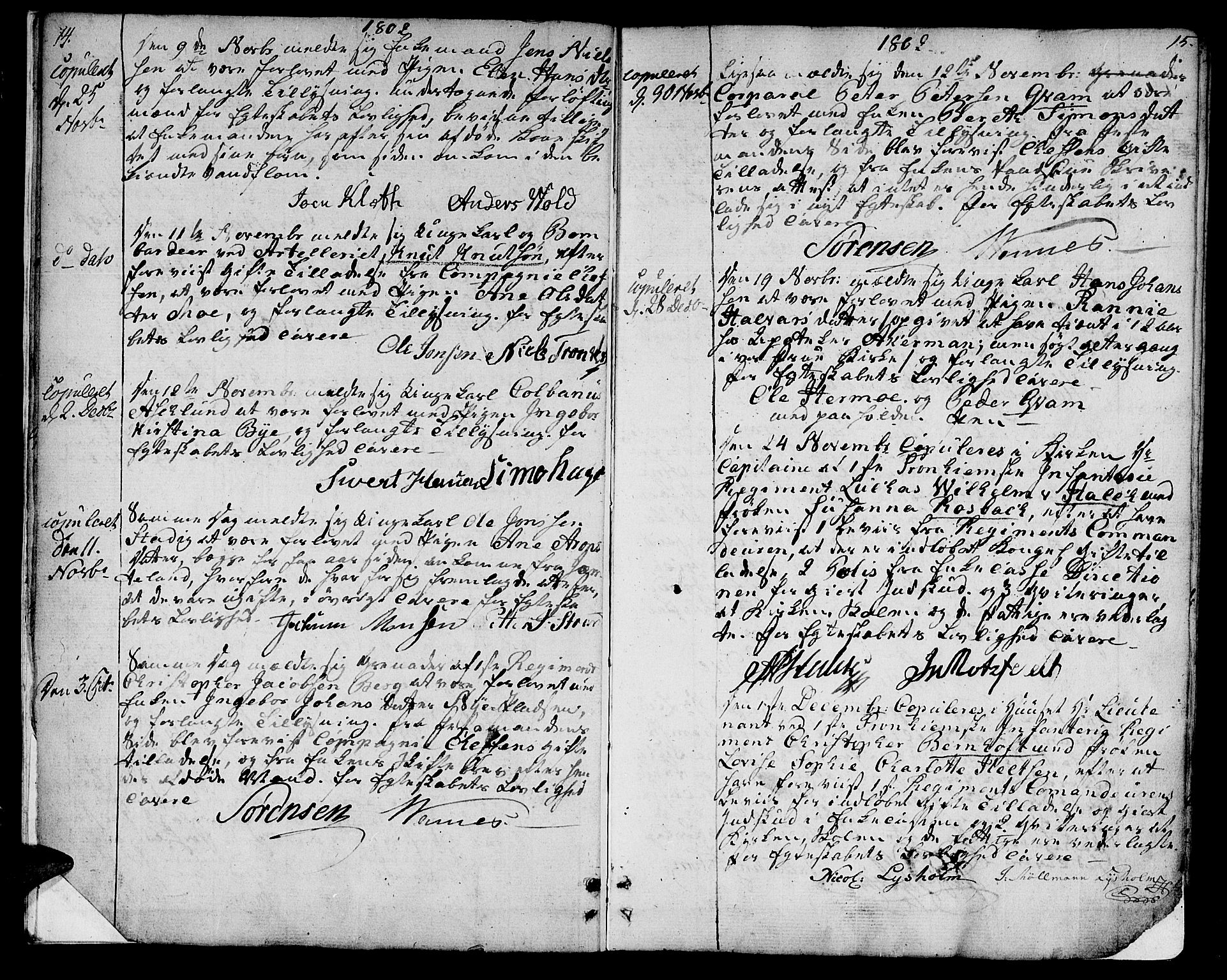 Ministerialprotokoller, klokkerbøker og fødselsregistre - Sør-Trøndelag, SAT/A-1456/601/L0042: Parish register (official) no. 601A10, 1802-1830, p. 14-15