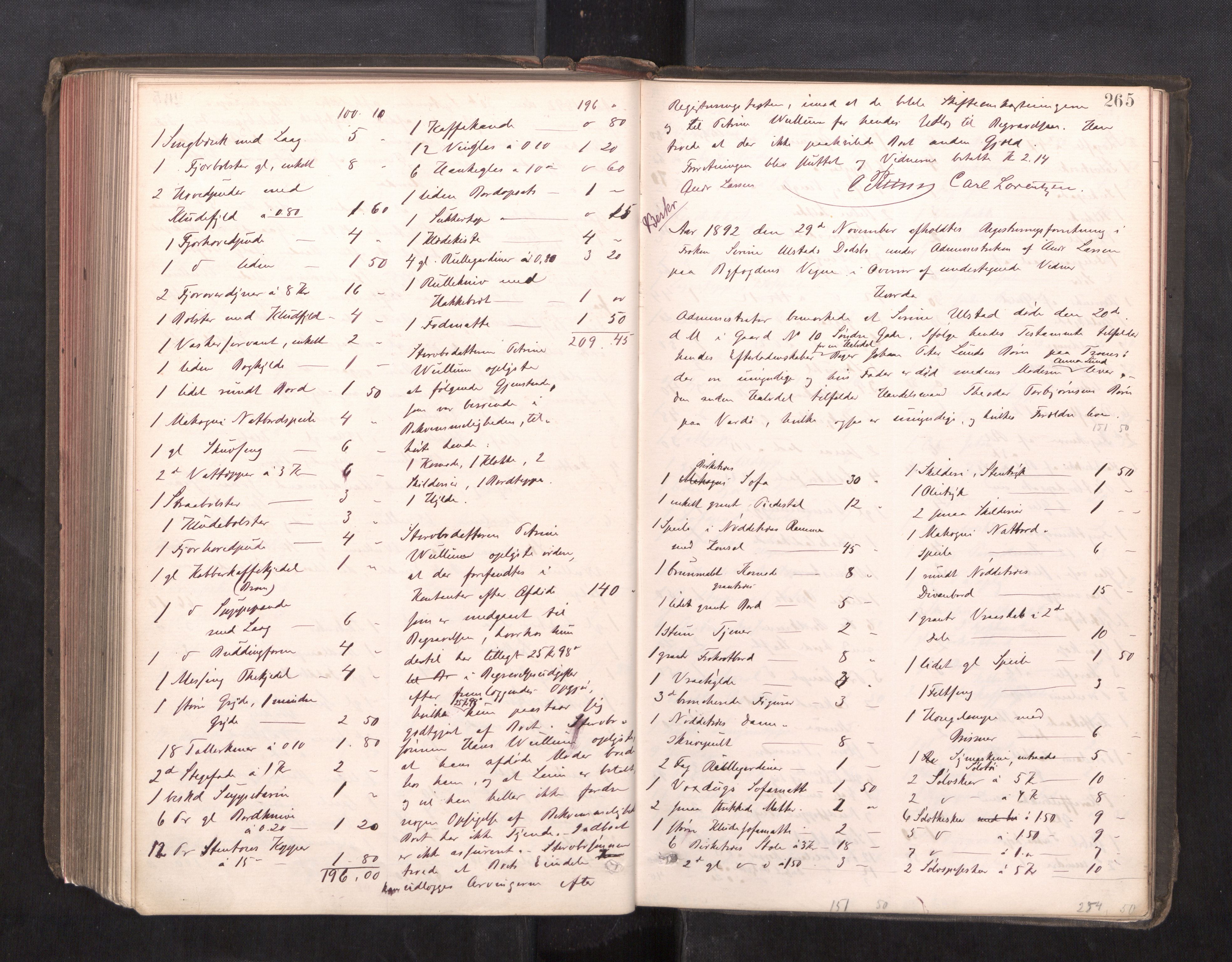 Trondheim byfogd, AV/SAT-A-0003/1/3/3C/L0013: Skifteregistreringsprotokoll - 19/7-14/8. (u/ register), 1887-1893, p. 265
