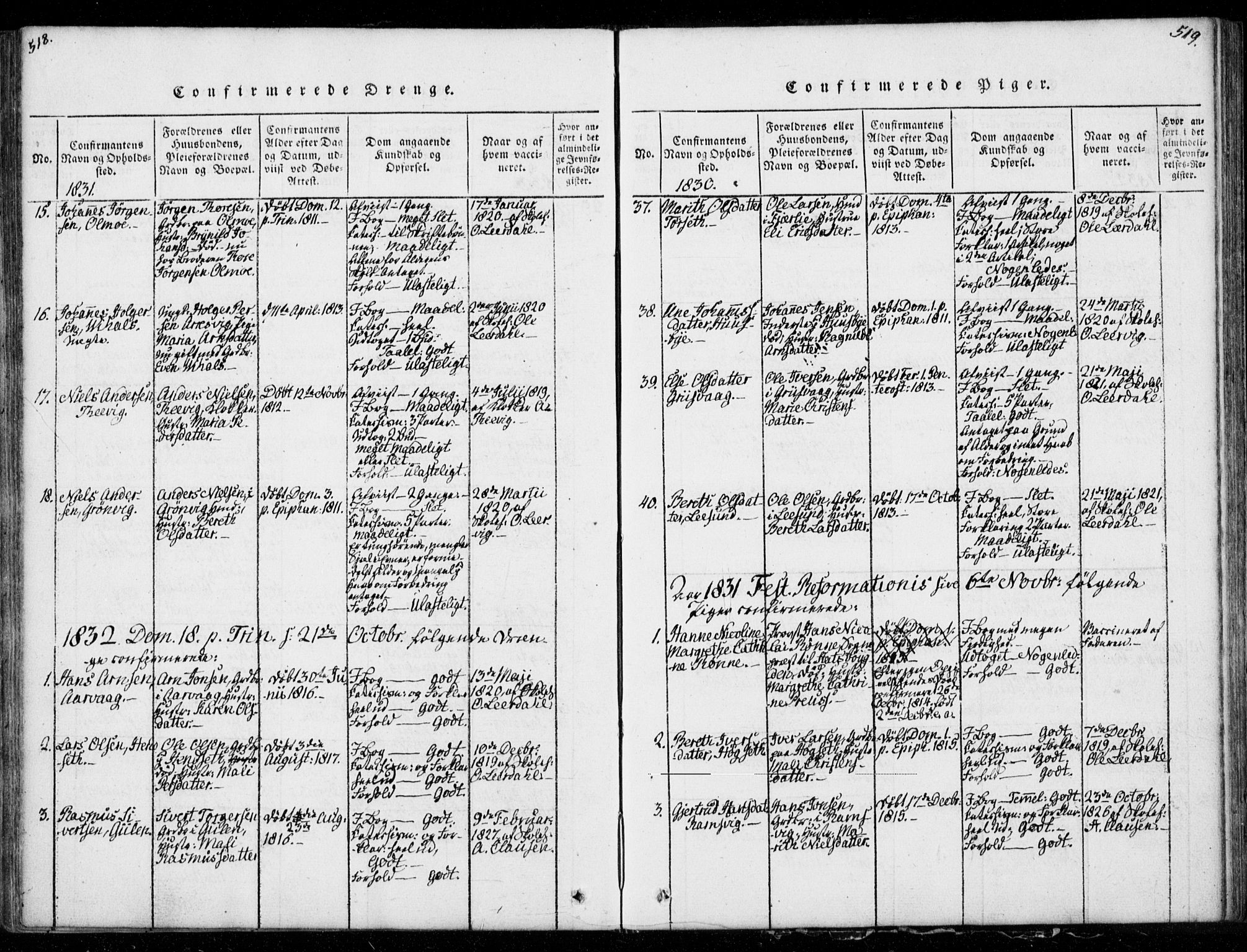 Ministerialprotokoller, klokkerbøker og fødselsregistre - Møre og Romsdal, AV/SAT-A-1454/578/L0903: Parish register (official) no. 578A02, 1819-1838, p. 518-519