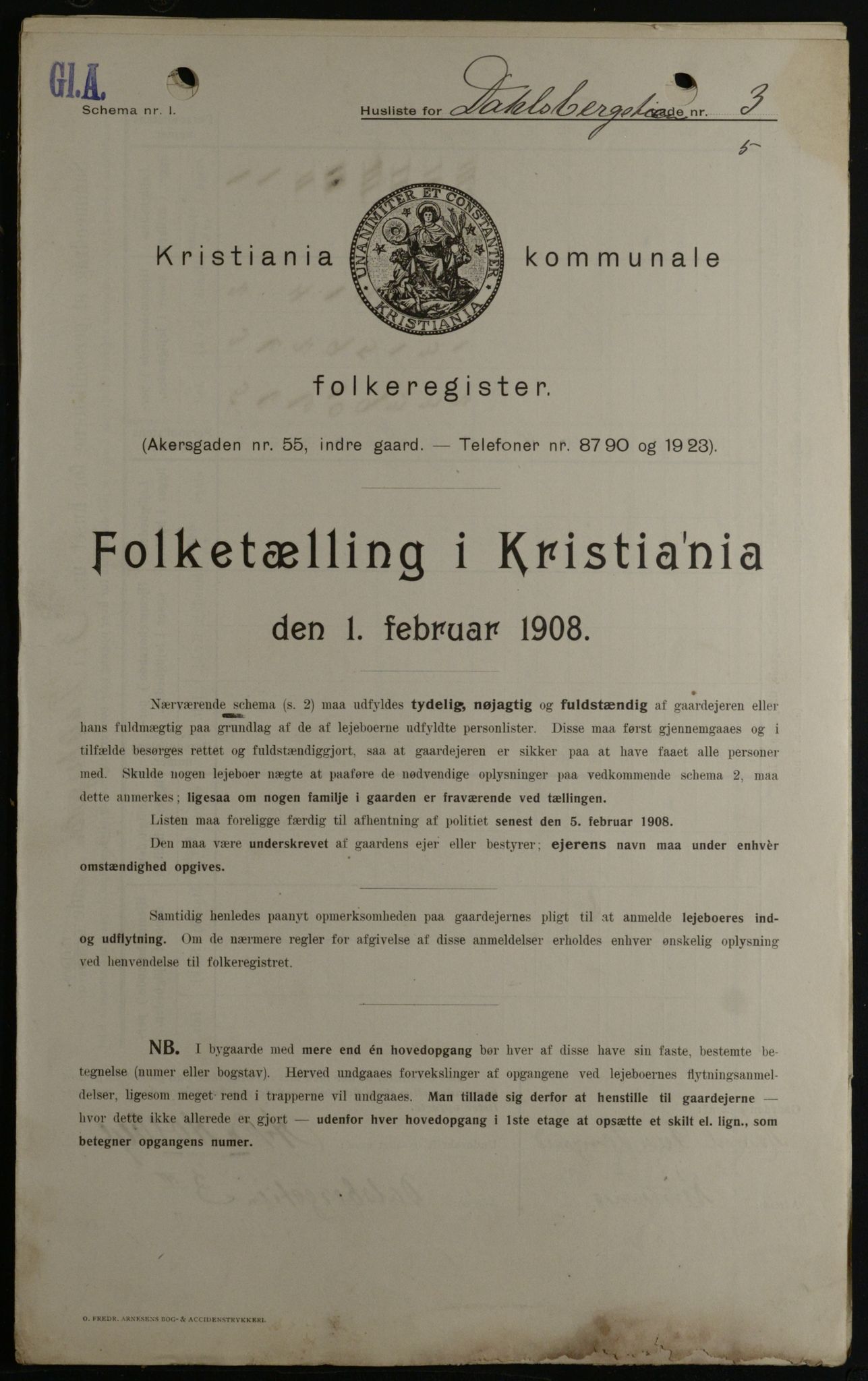 OBA, Municipal Census 1908 for Kristiania, 1908, p. 13137