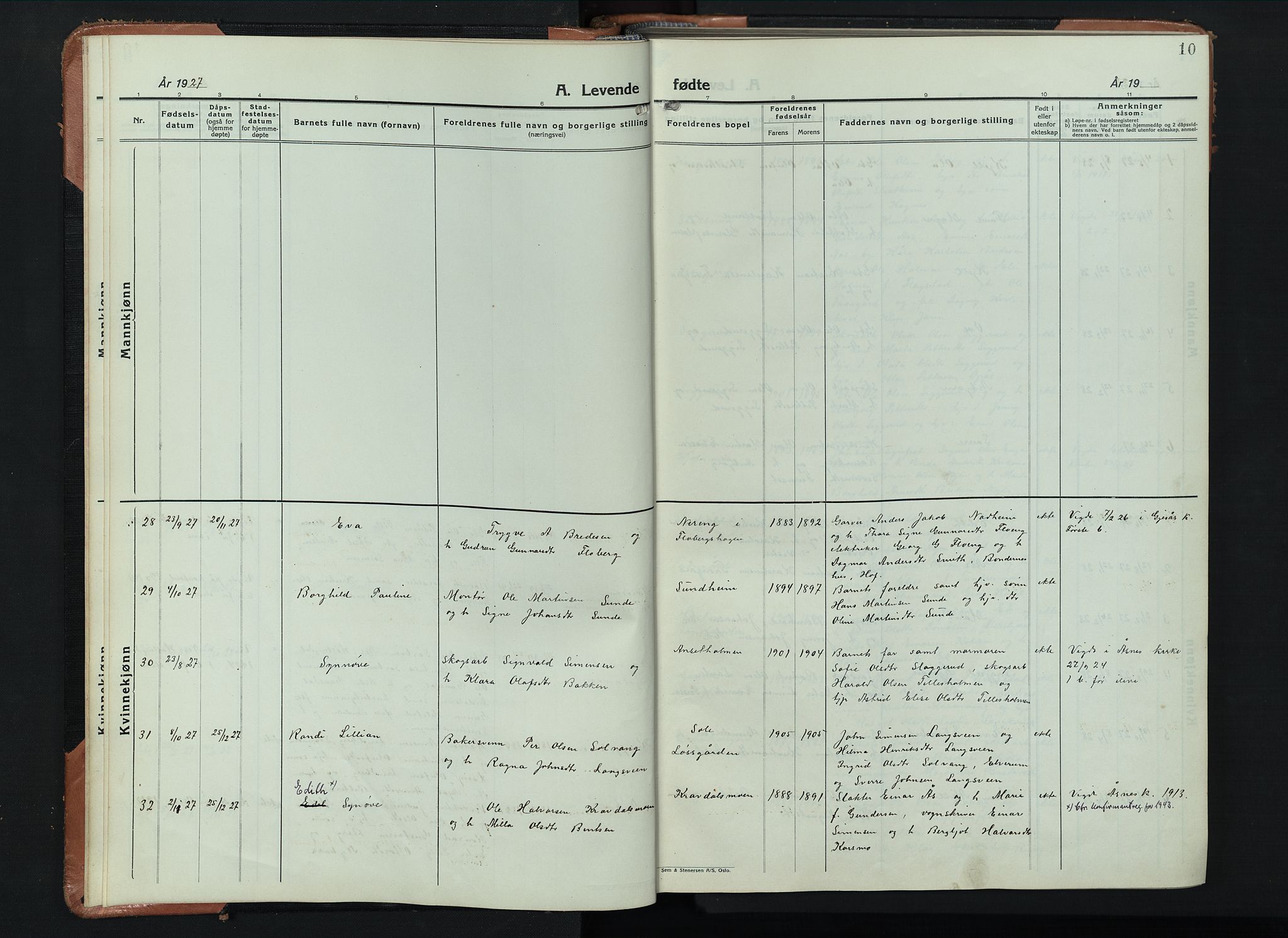 Åsnes prestekontor, SAH/PREST-042/H/Ha/Hab/L0008: Parish register (copy) no. 8, 1927-1942, p. 10