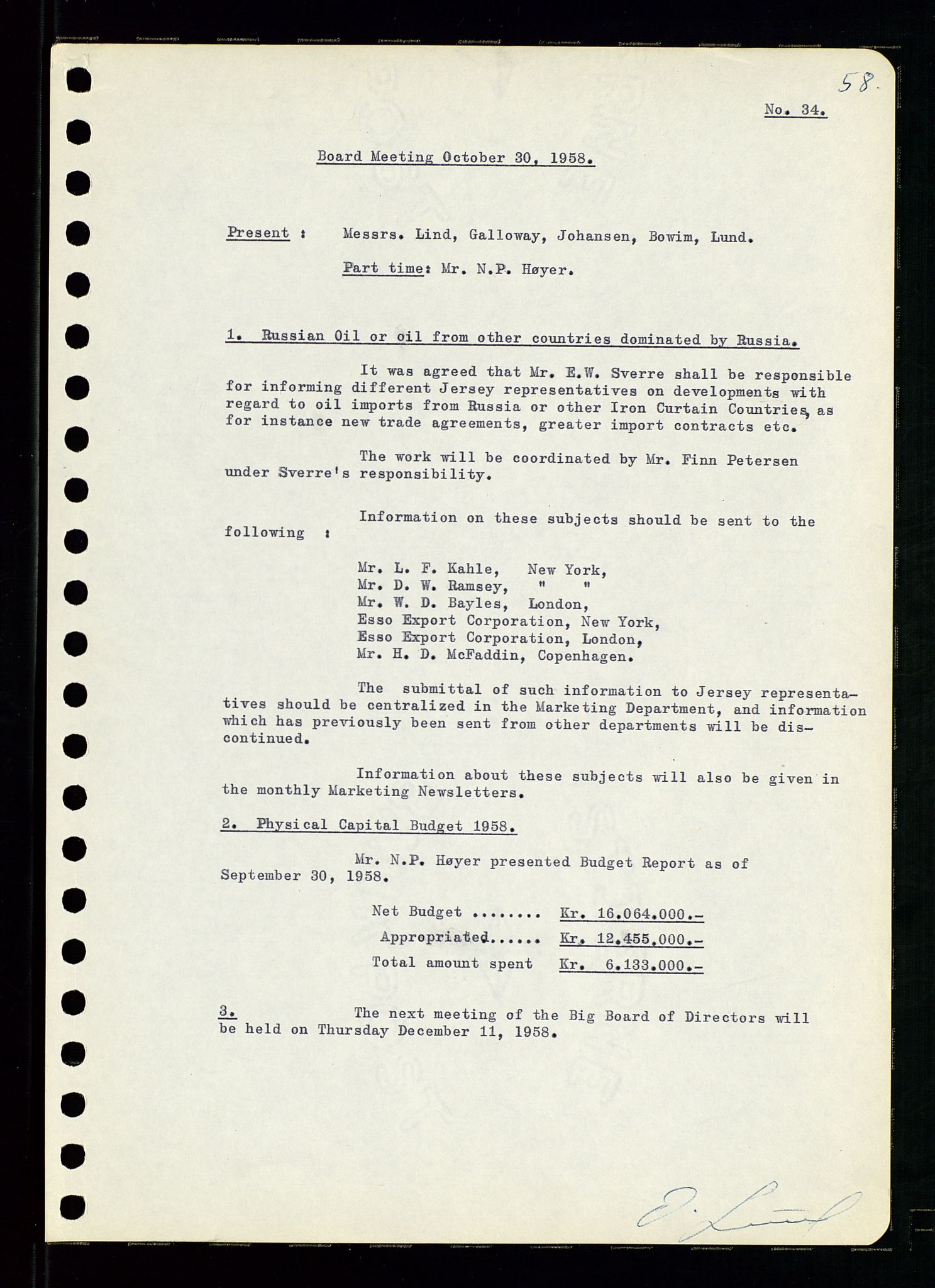 Pa 0982 - Esso Norge A/S, AV/SAST-A-100448/A/Aa/L0001/0001: Den administrerende direksjon Board minutes (styrereferater) / Den administrerende direksjon Board minutes (styrereferater), 1958-1959, p. 58