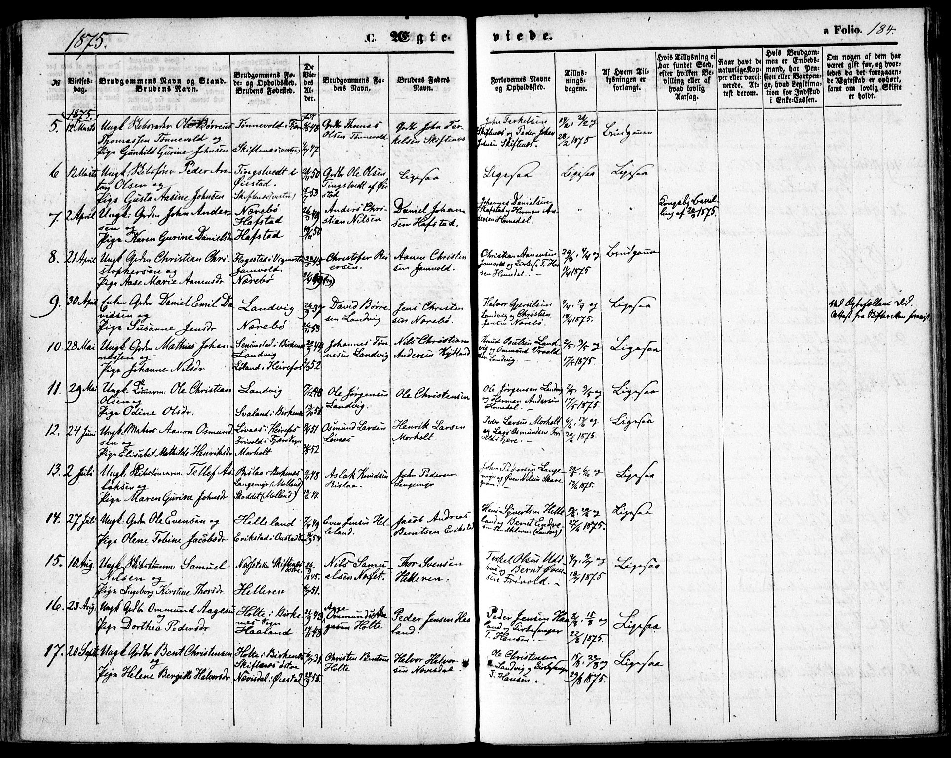 Hommedal sokneprestkontor, AV/SAK-1111-0023/F/Fa/Fab/L0005: Parish register (official) no. A 5, 1861-1877, p. 184