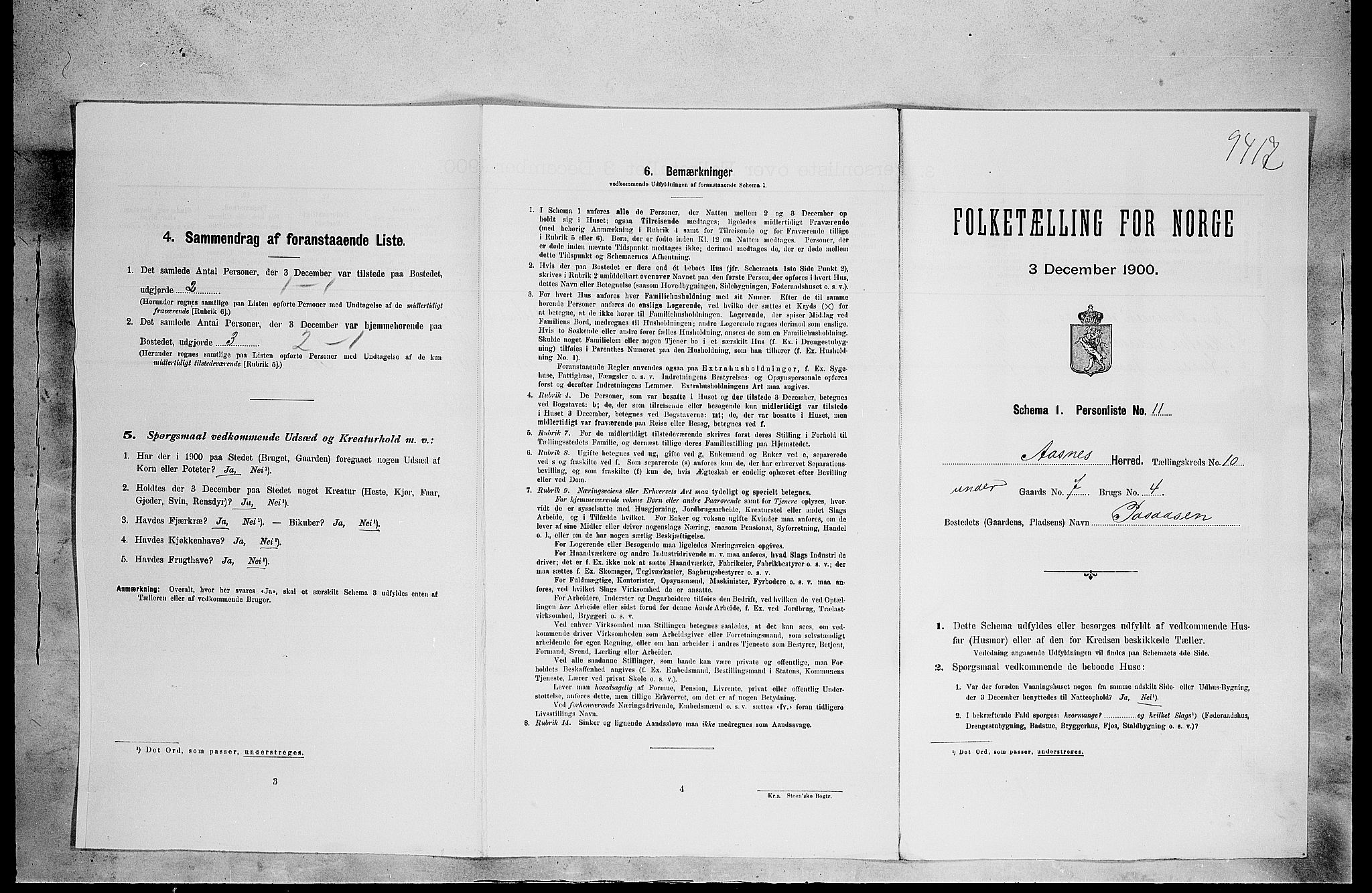 SAH, 1900 census for Åsnes, 1900, p. 1613