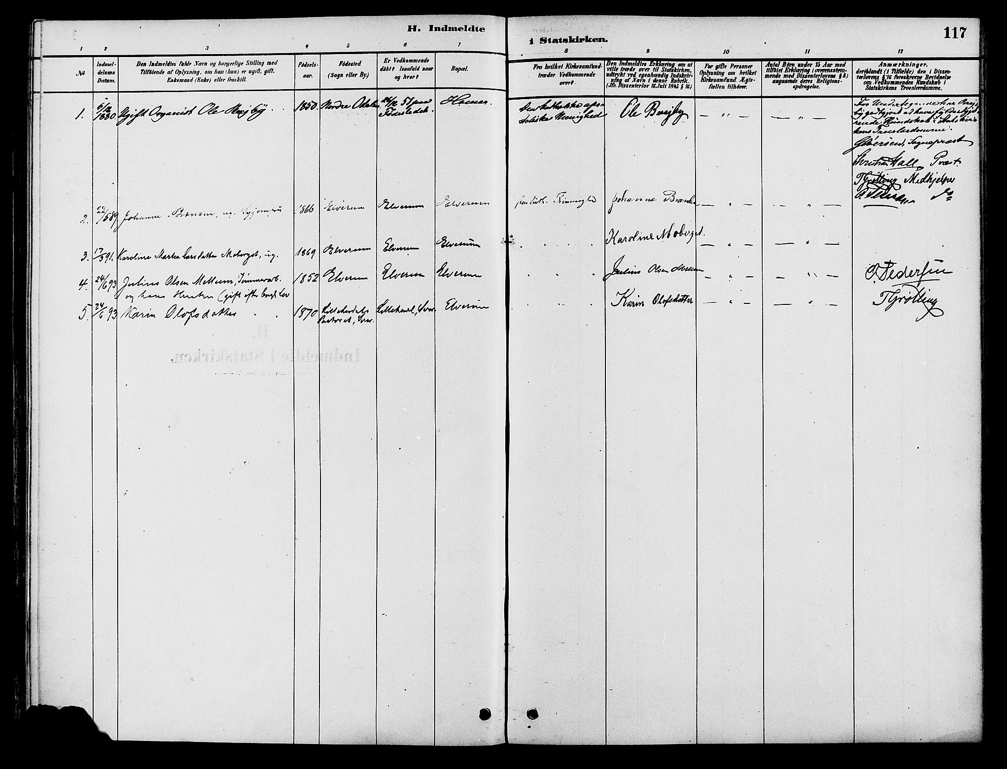 Elverum prestekontor, AV/SAH-PREST-044/H/Ha/Haa/L0012: Parish register (official) no. 12, 1880-1893, p. 117