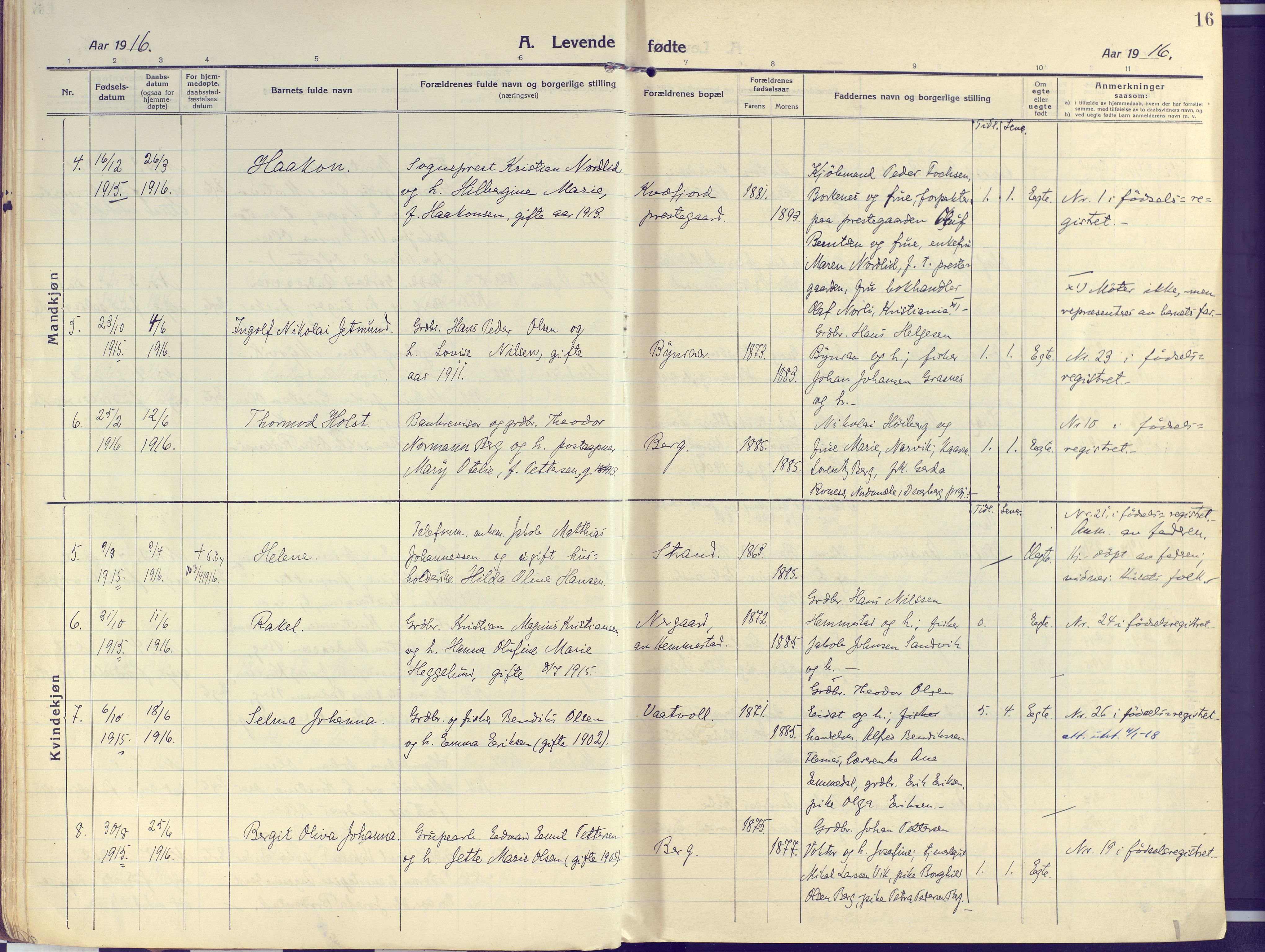 Kvæfjord sokneprestkontor, AV/SATØ-S-1323/G/Ga/Gaa/L0007kirke: Parish register (official) no. 7, 1915-1931, p. 16