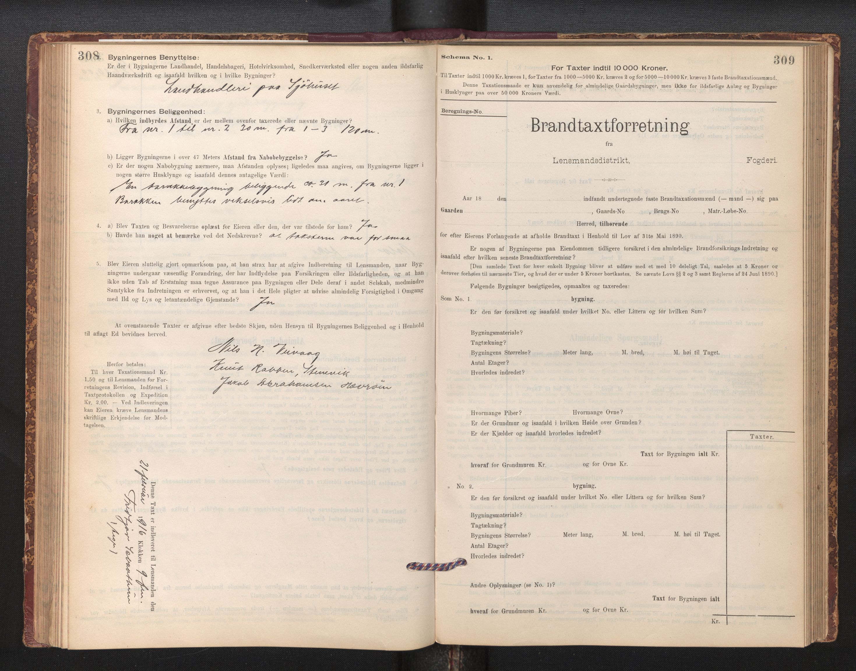 Lensmannen i Sund og Austevoll, SAB/A-35201/0012/L0003: Branntakstprotokoll, skjematakst, 1894-1917, p. 308-309