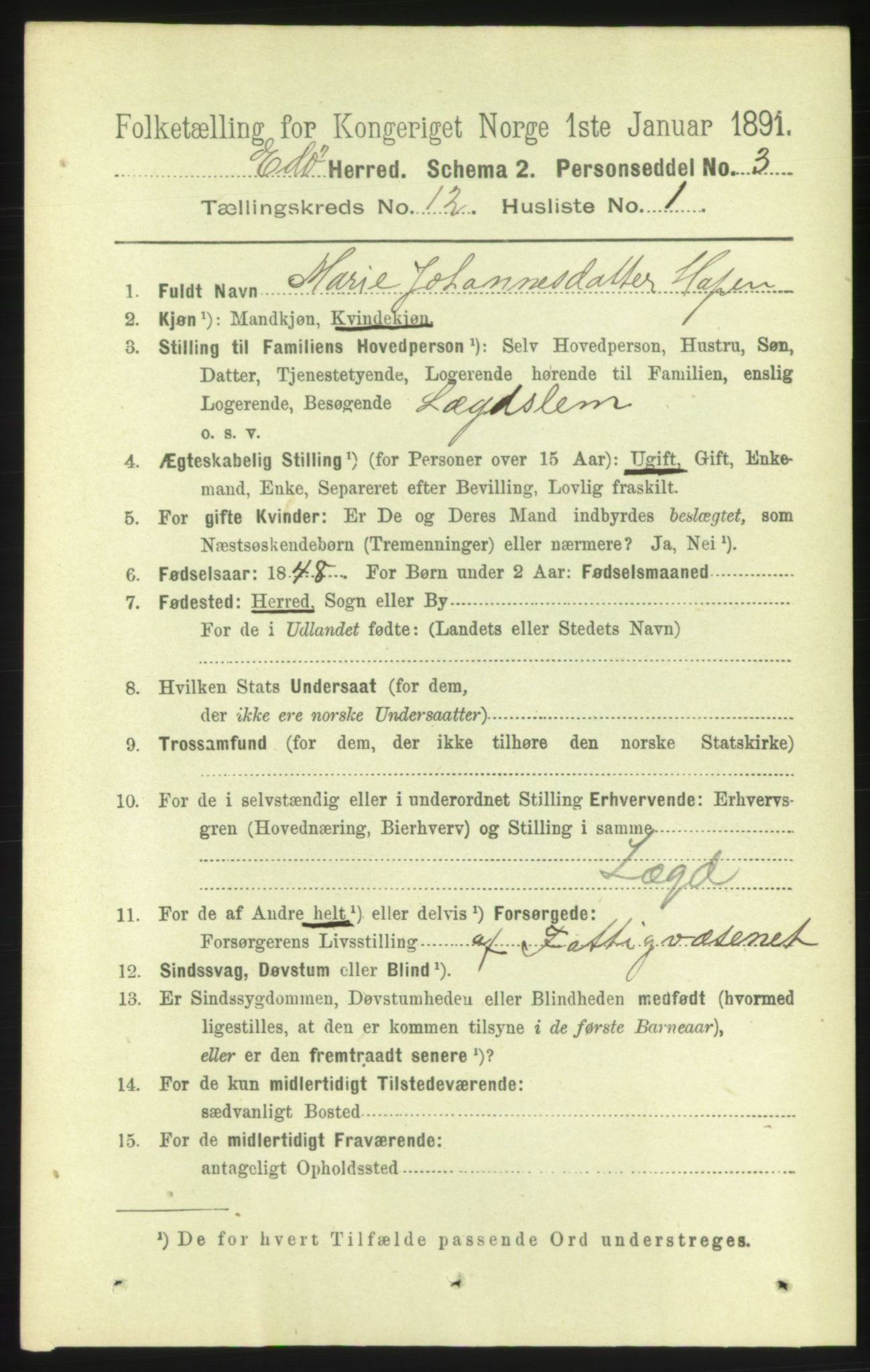 RA, 1891 census for 1573 Edøy, 1891, p. 3374