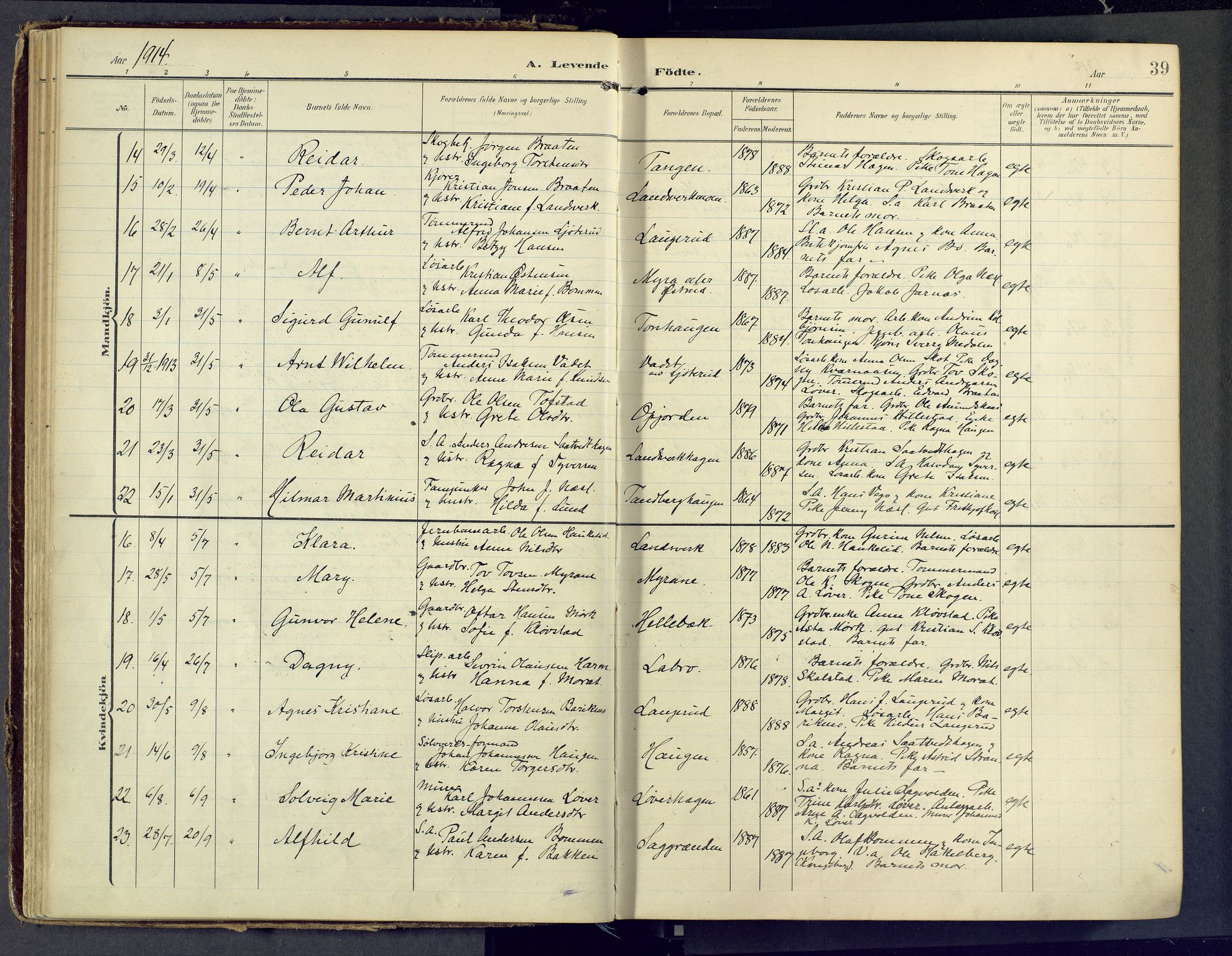 Sandsvær kirkebøker, AV/SAKO-A-244/F/Fd/L0002: Parish register (official) no. IV 2, 1906-1943, p. 39