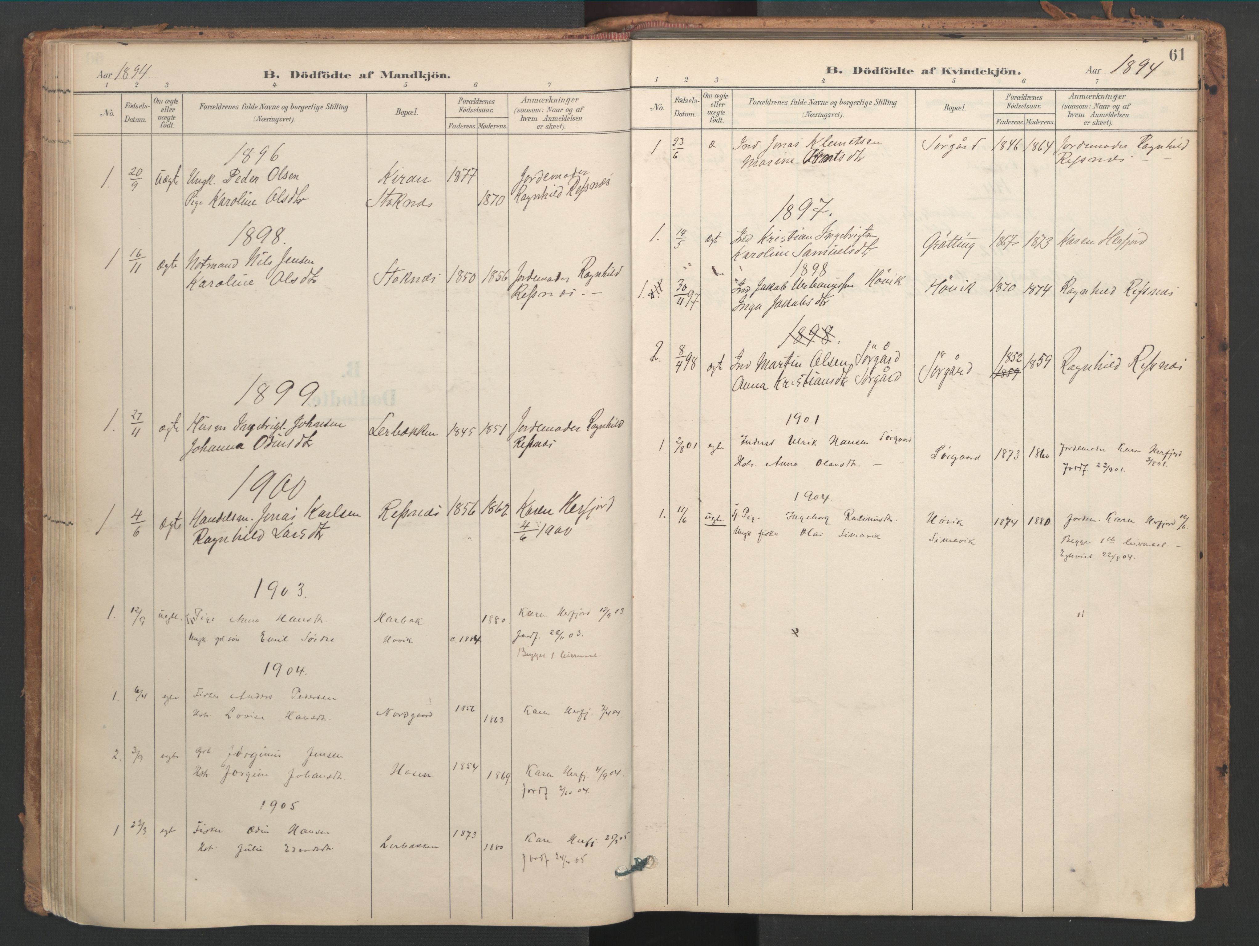 Ministerialprotokoller, klokkerbøker og fødselsregistre - Sør-Trøndelag, SAT/A-1456/656/L0693: Parish register (official) no. 656A02, 1894-1913, p. 61