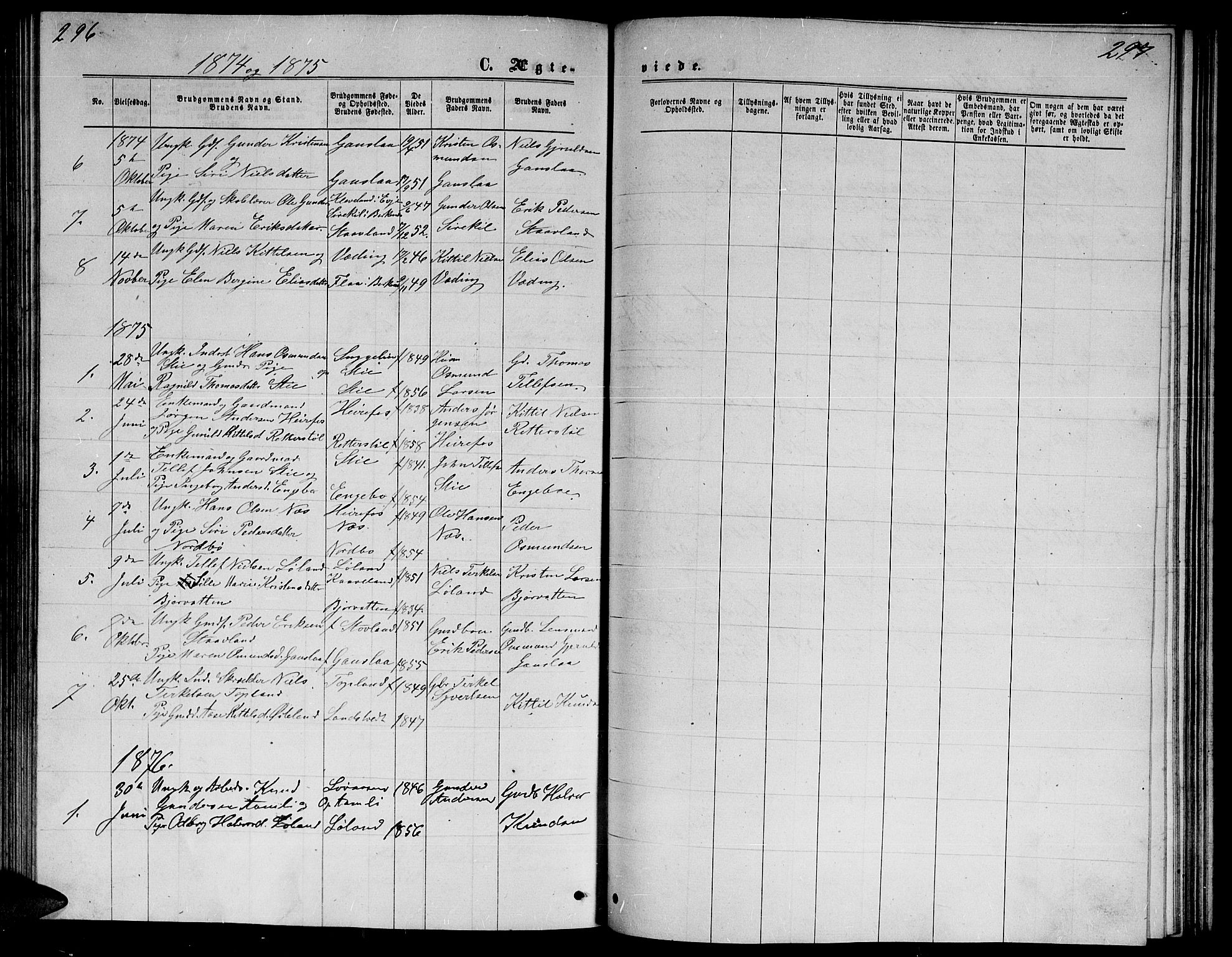 Herefoss sokneprestkontor, AV/SAK-1111-0019/F/Fb/Fba/L0002: Parish register (copy) no. B 2, 1868-1886, p. 296-297