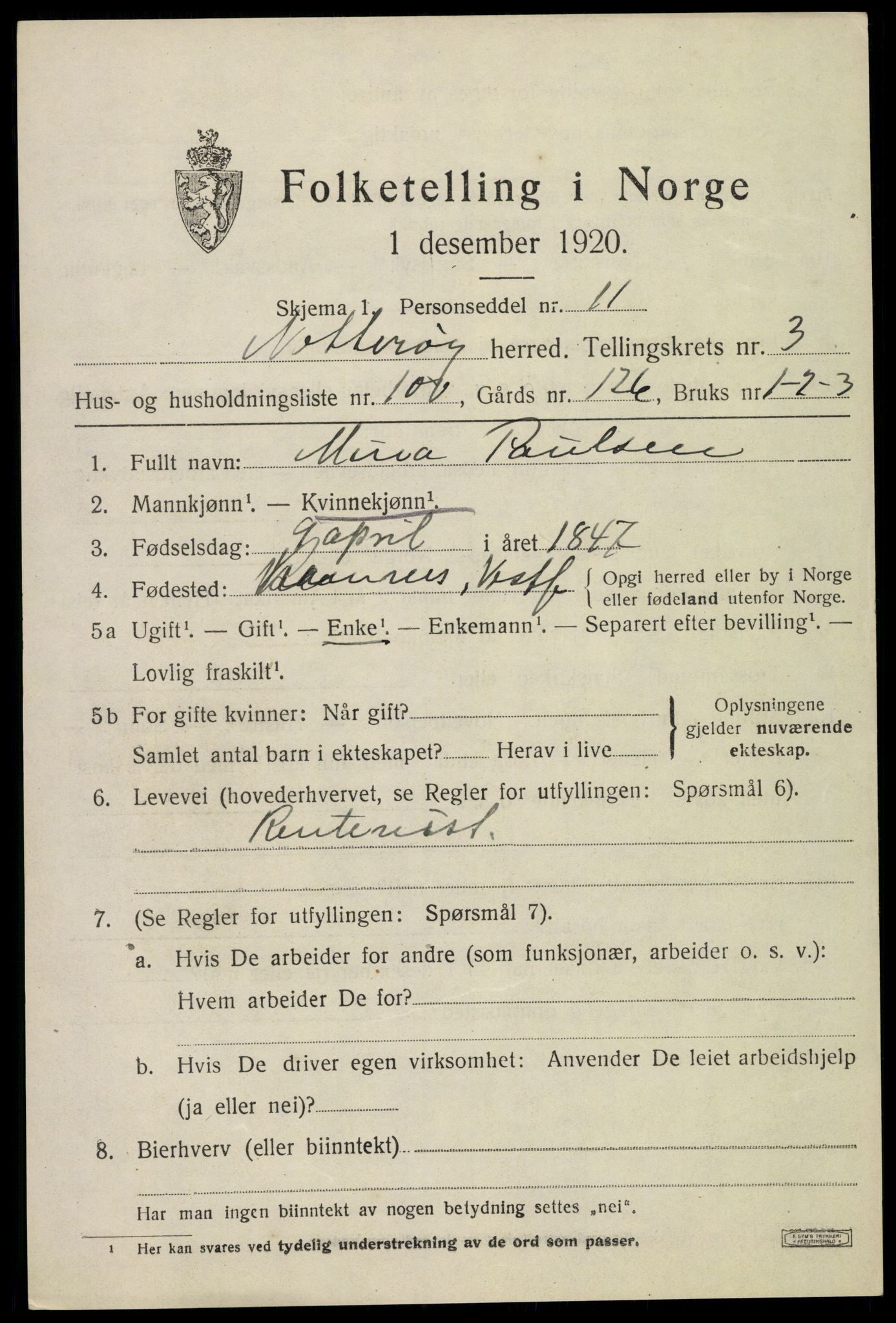 SAKO, 1920 census for Nøtterøy, 1920, p. 6657