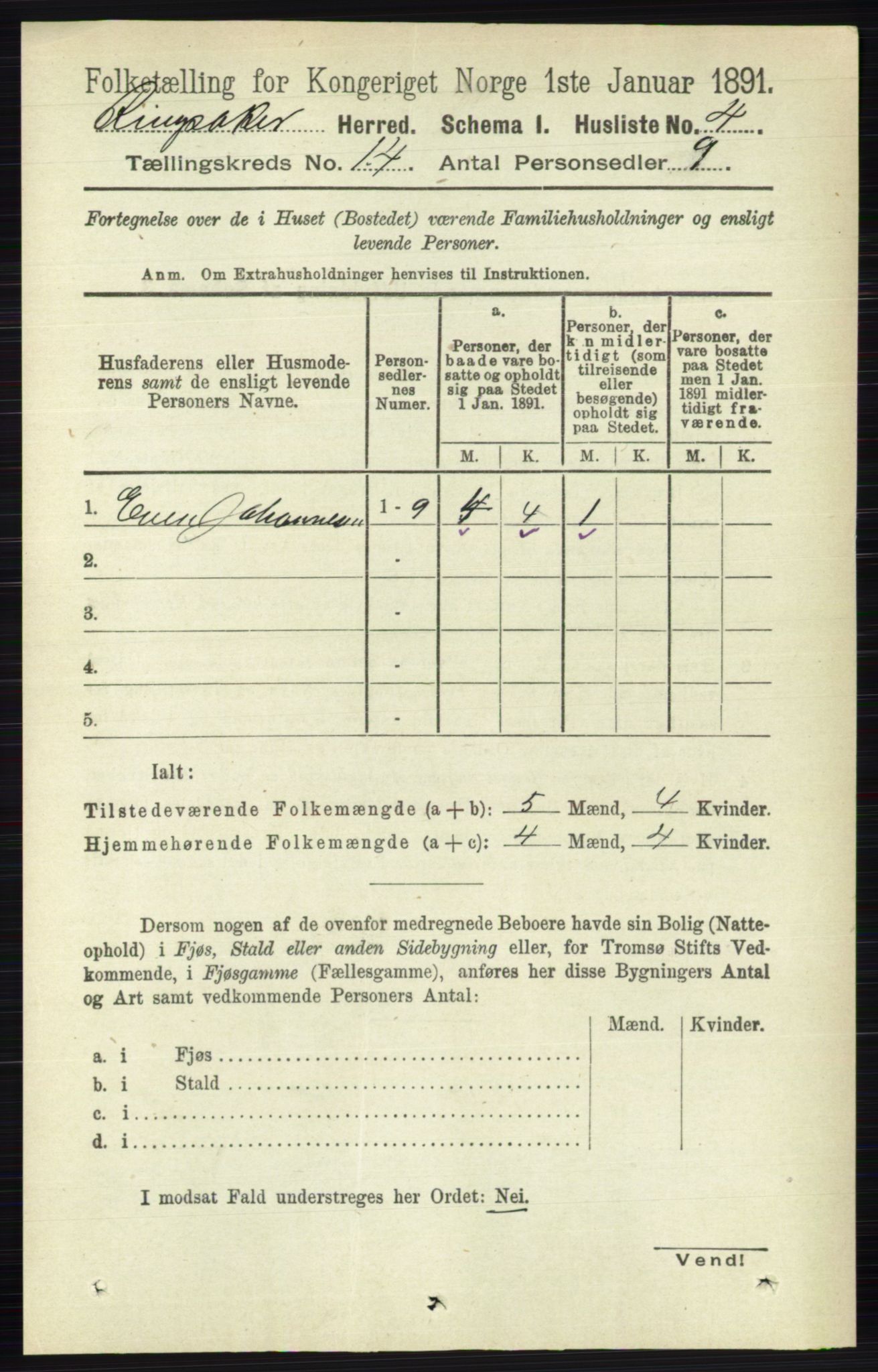 RA, 1891 census for 0412 Ringsaker, 1891, p. 7773