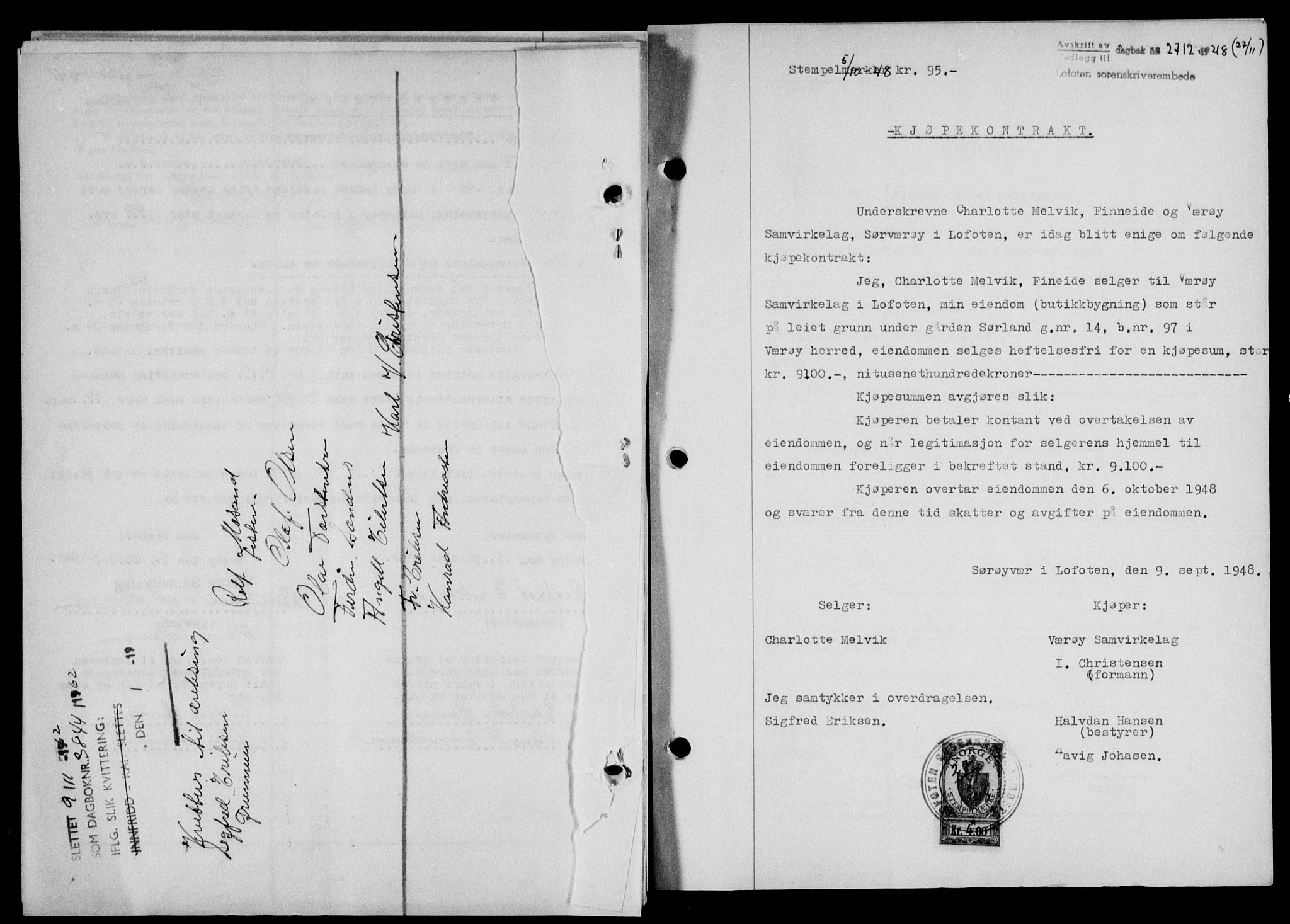 Lofoten sorenskriveri, SAT/A-0017/1/2/2C/L0019a: Mortgage book no. 19a, 1948-1948, Diary no: : 2712/1948