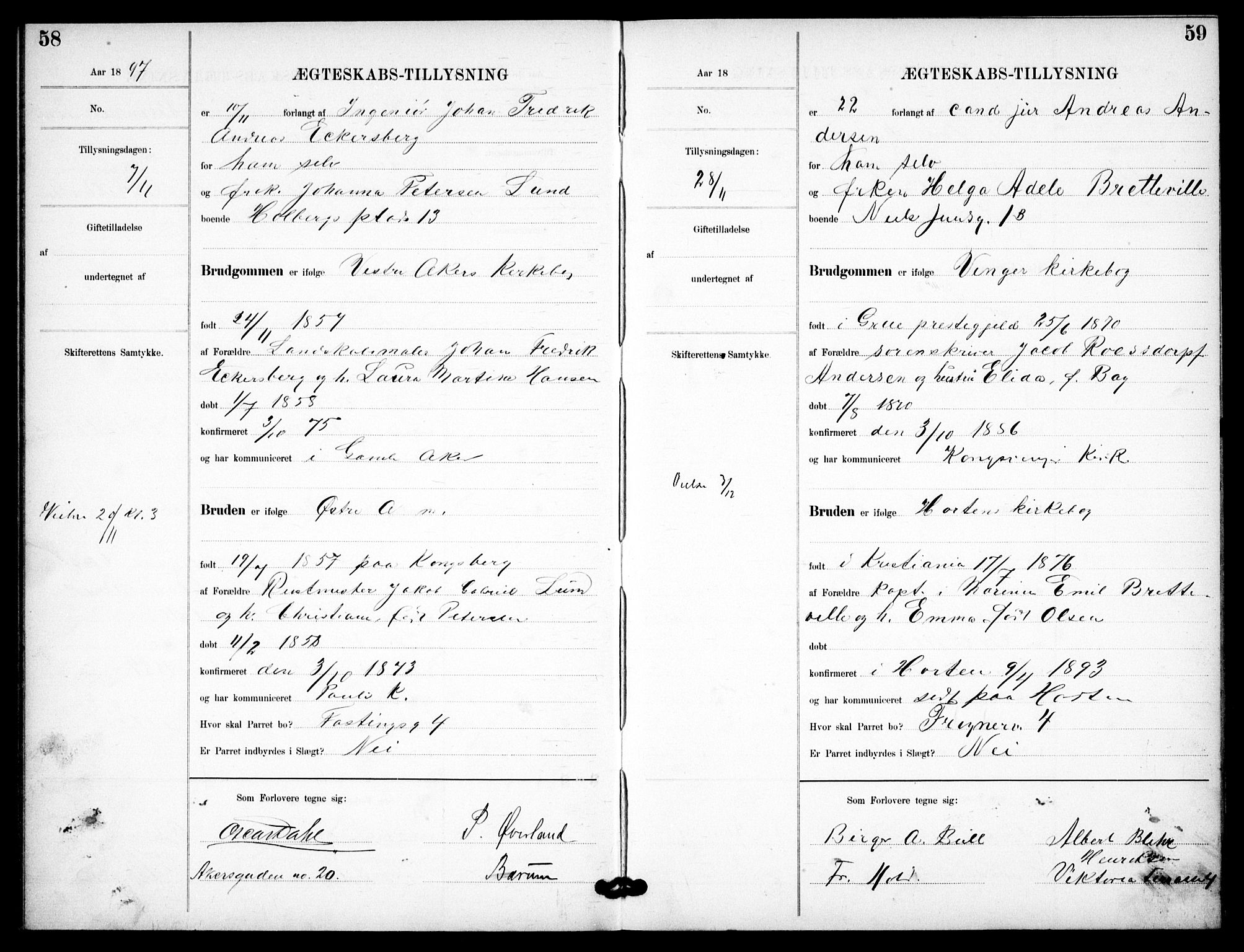 Garnisonsmenigheten Kirkebøker, SAO/A-10846/H/Ha/L0008: Banns register no. I 8, 1894-1908, p. 58-59