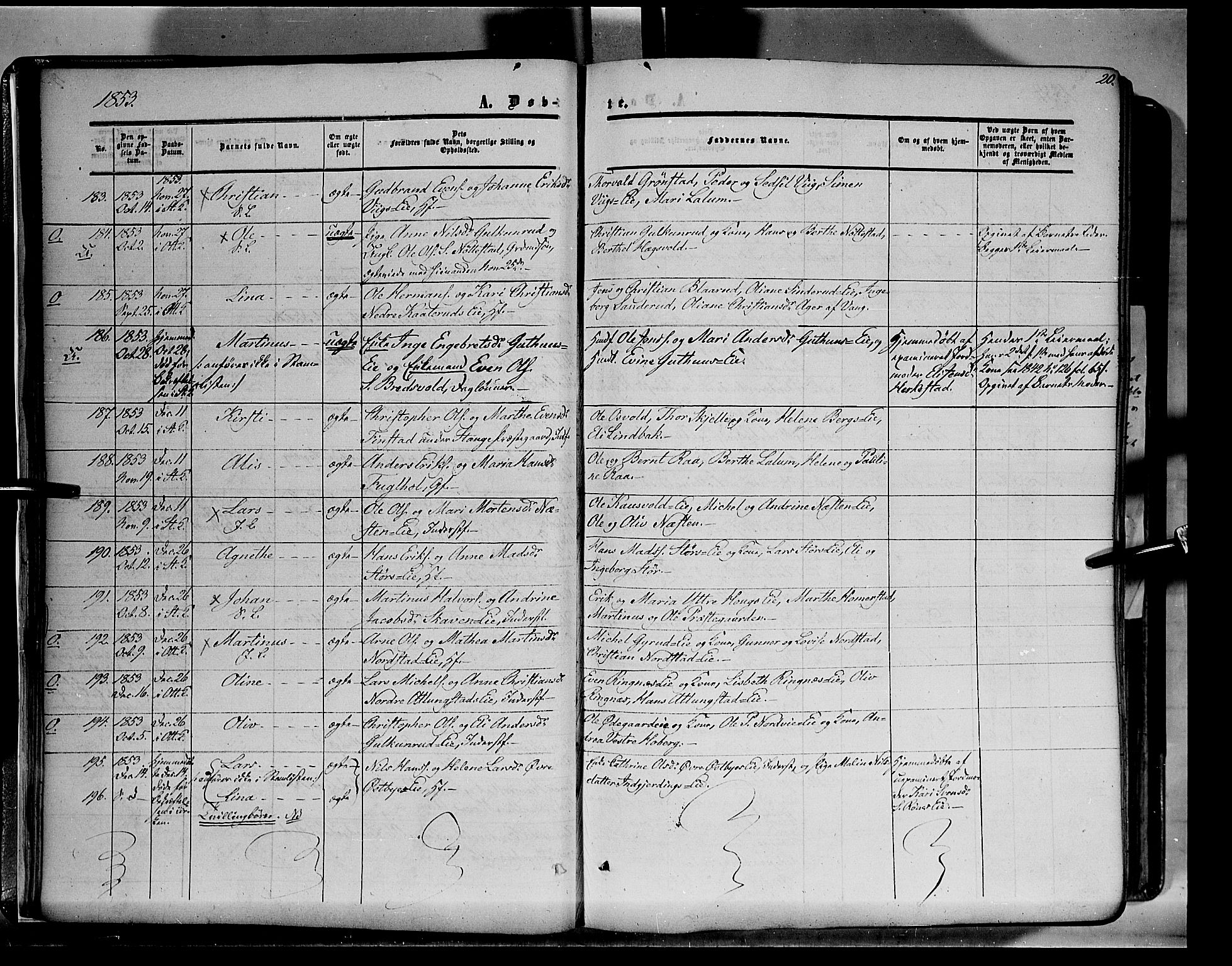 Stange prestekontor, AV/SAH-PREST-002/K/L0012: Parish register (official) no. 12, 1852-1862, p. 20