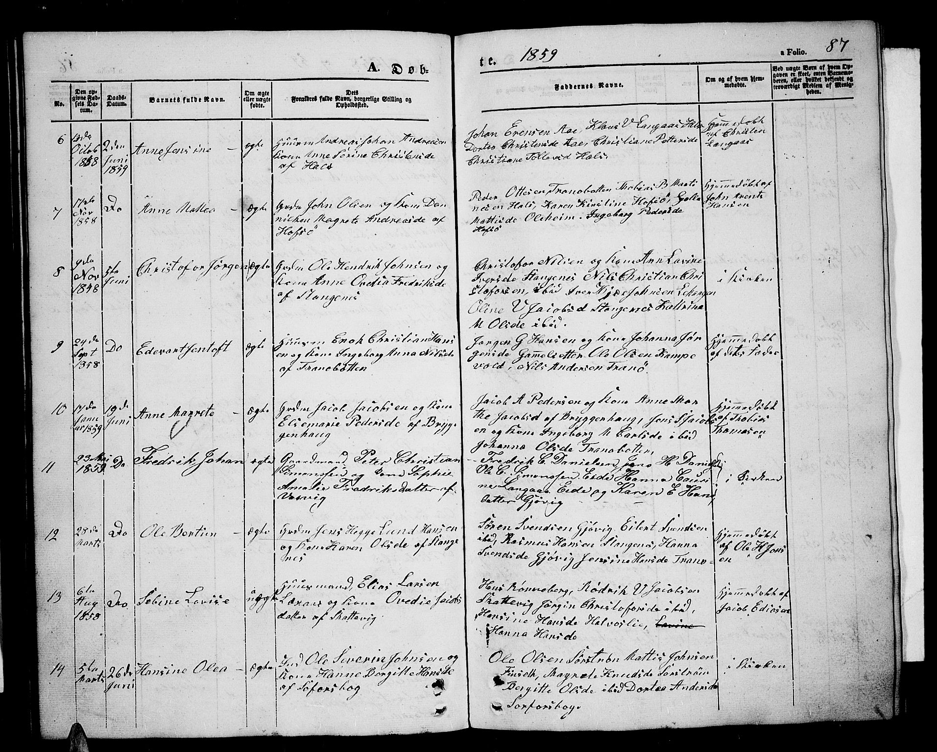 Tranøy sokneprestkontor, AV/SATØ-S-1313/I/Ia/Iab/L0002klokker: Parish register (copy) no. 2, 1847-1860, p. 87