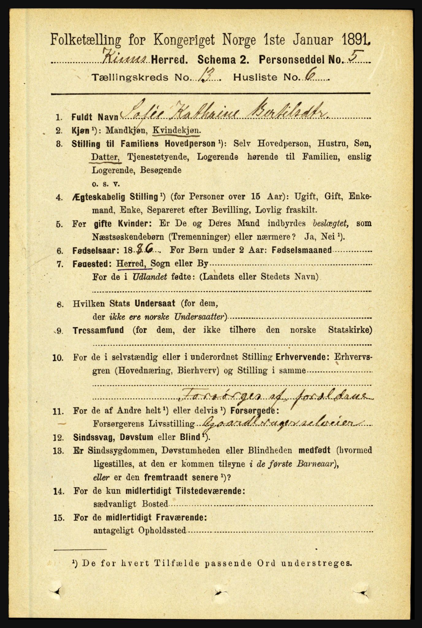 RA, 1891 census for 1437 Kinn, 1891, p. 5091