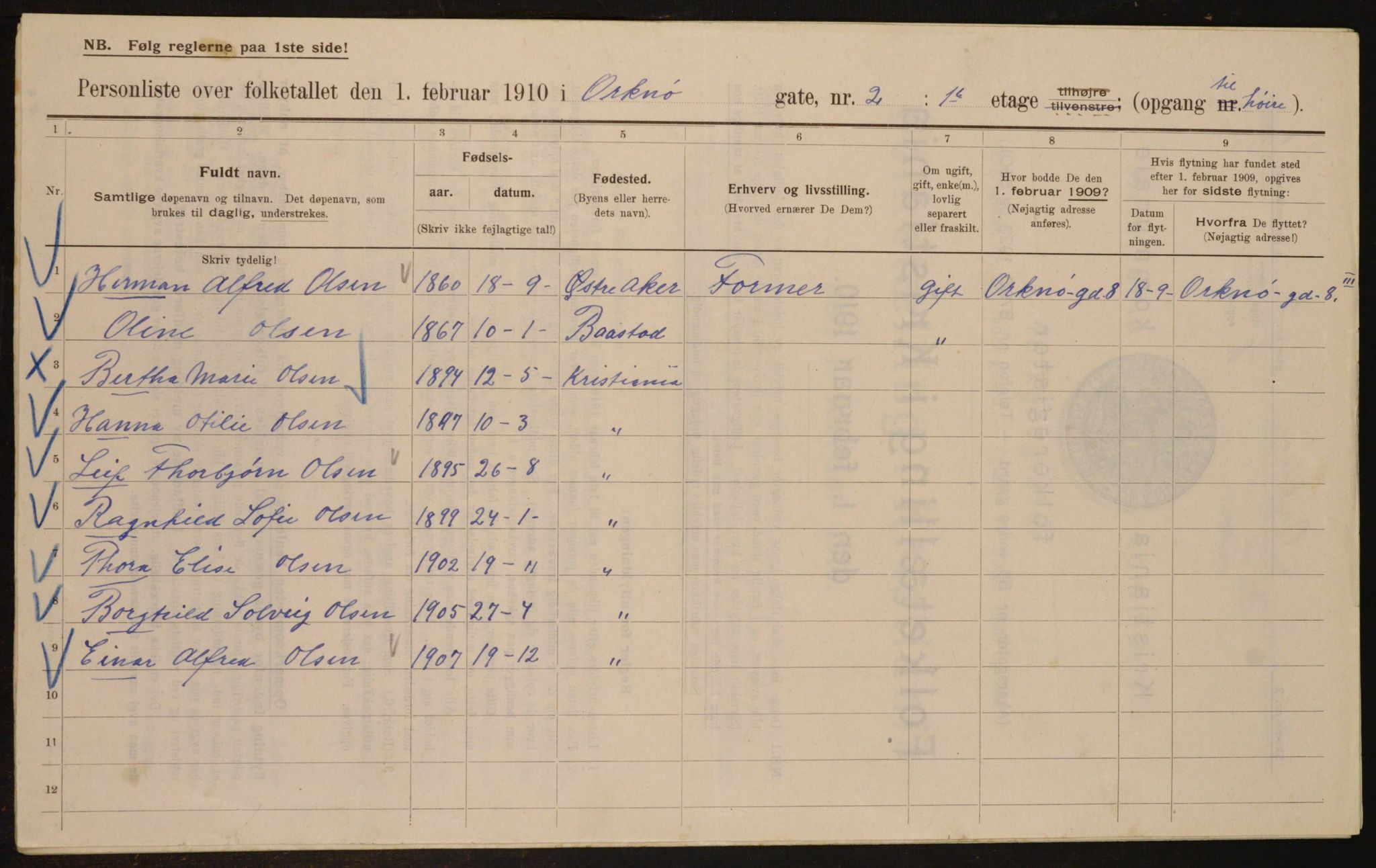 OBA, Municipal Census 1910 for Kristiania, 1910, p. 73113