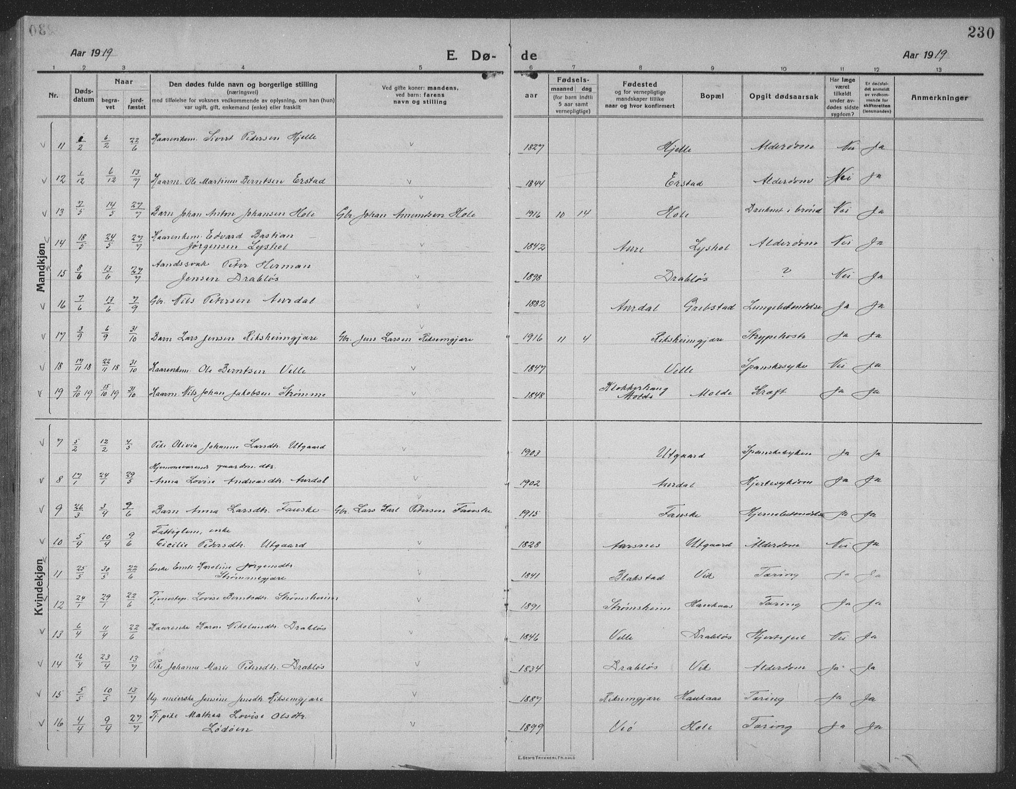 Ministerialprotokoller, klokkerbøker og fødselsregistre - Møre og Romsdal, AV/SAT-A-1454/523/L0342: Parish register (copy) no. 523C05, 1916-1937, p. 230