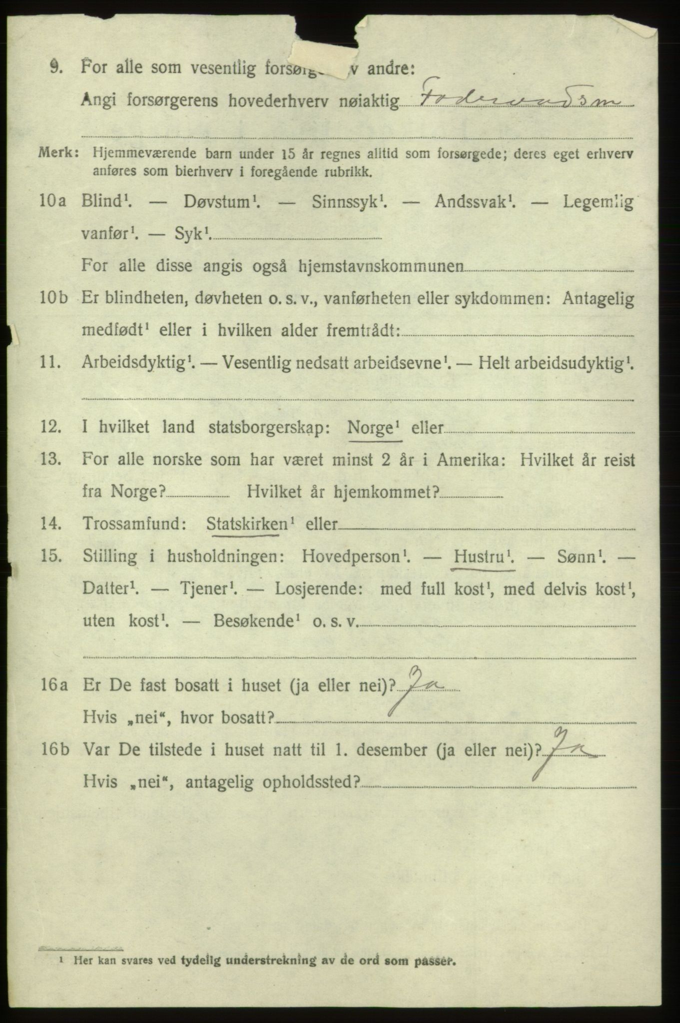 SAB, 1920 census for Tysnes, 1920, p. 2267