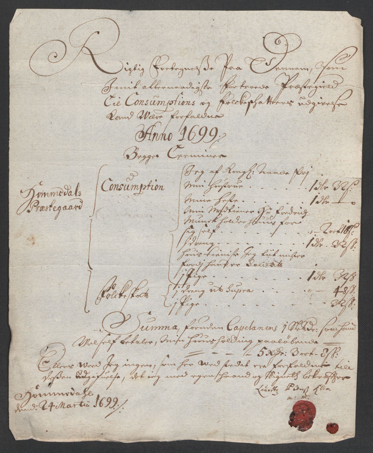 Rentekammeret inntil 1814, Reviderte regnskaper, Fogderegnskap, AV/RA-EA-4092/R39/L2314: Fogderegnskap Nedenes, 1698-1699, p. 264