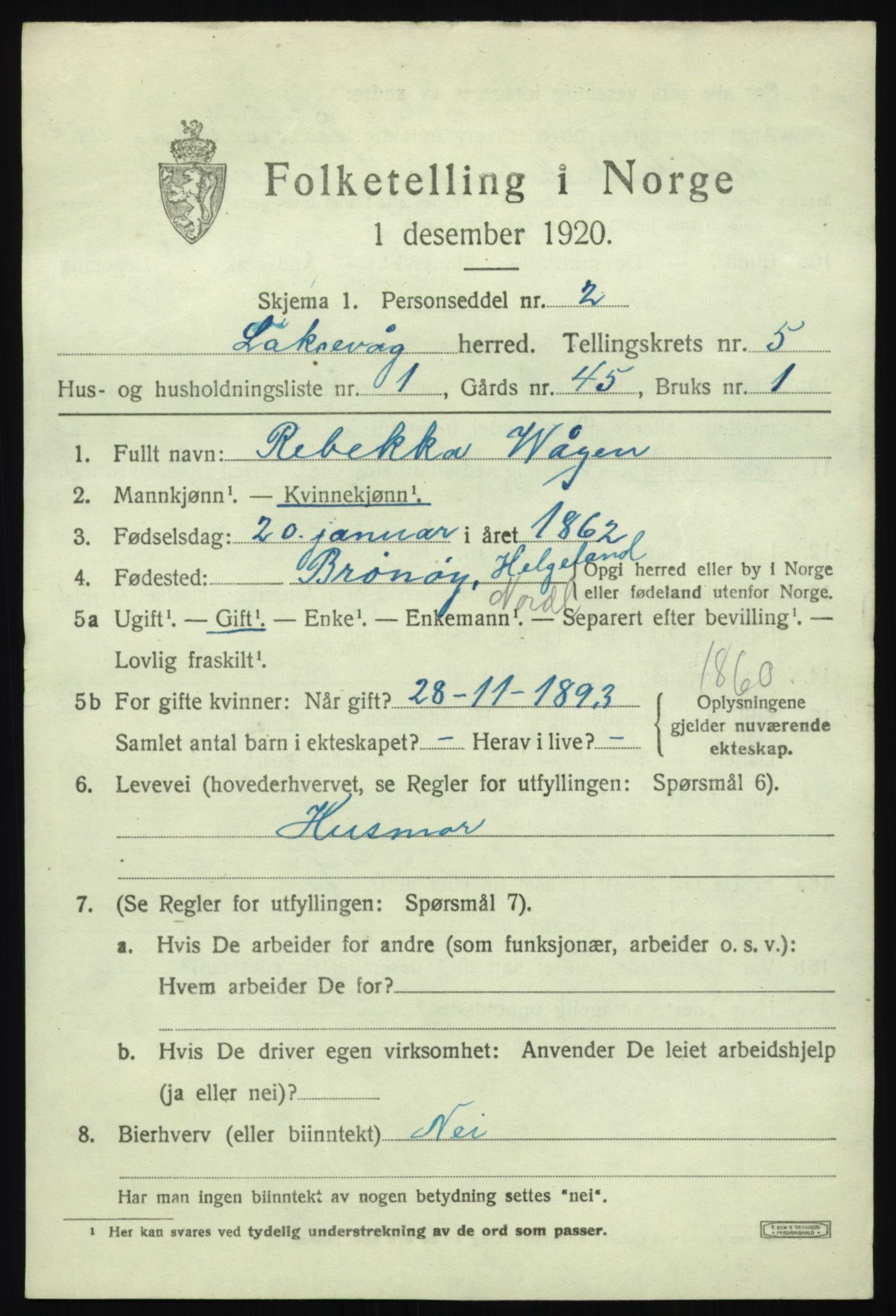 SAB, 1920 census for Laksevåg, 1920, p. 15188