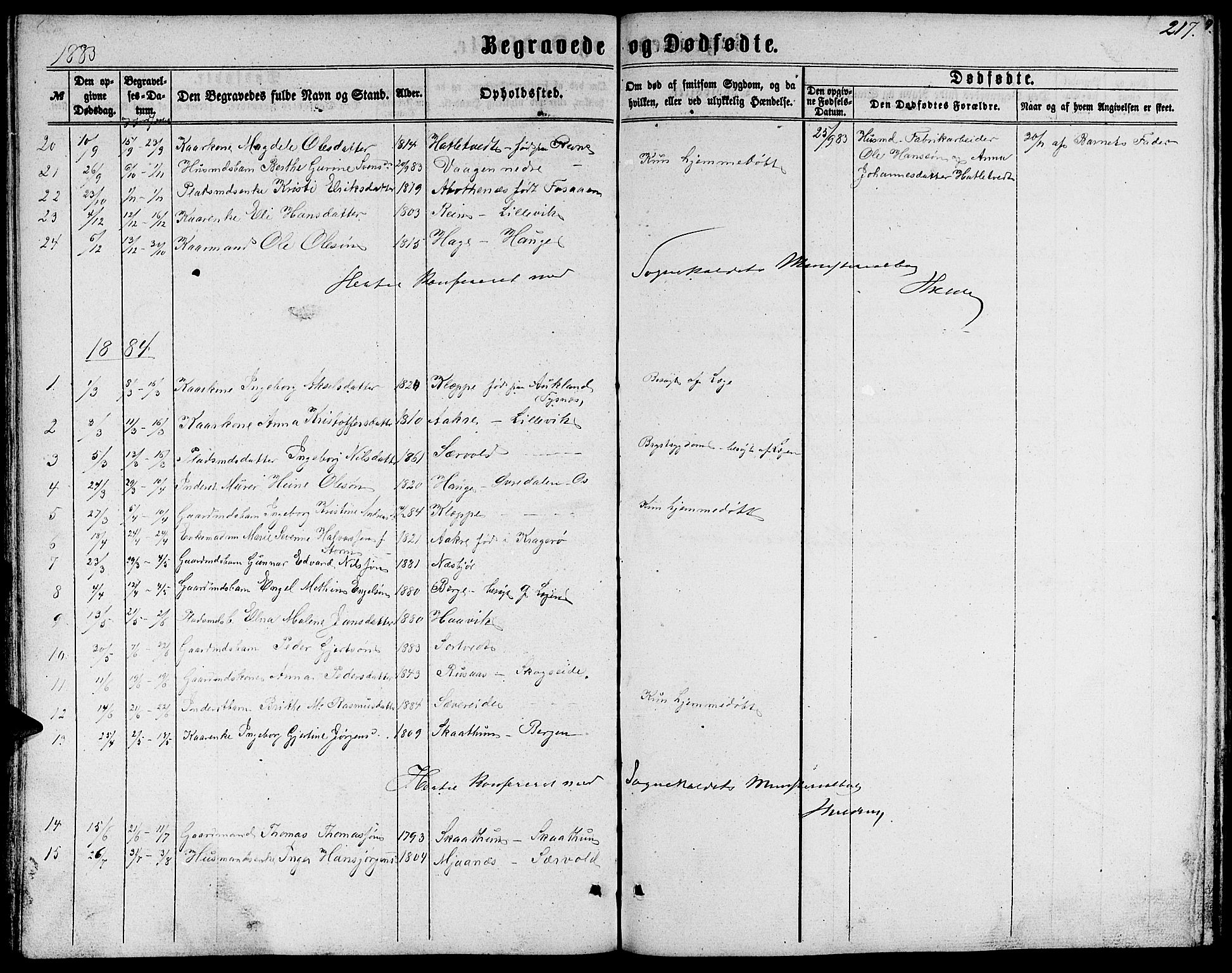 Fusa sokneprestembete, SAB/A-75401/H/Hab: Parish register (copy) no. C 1, 1861-1885, p. 217
