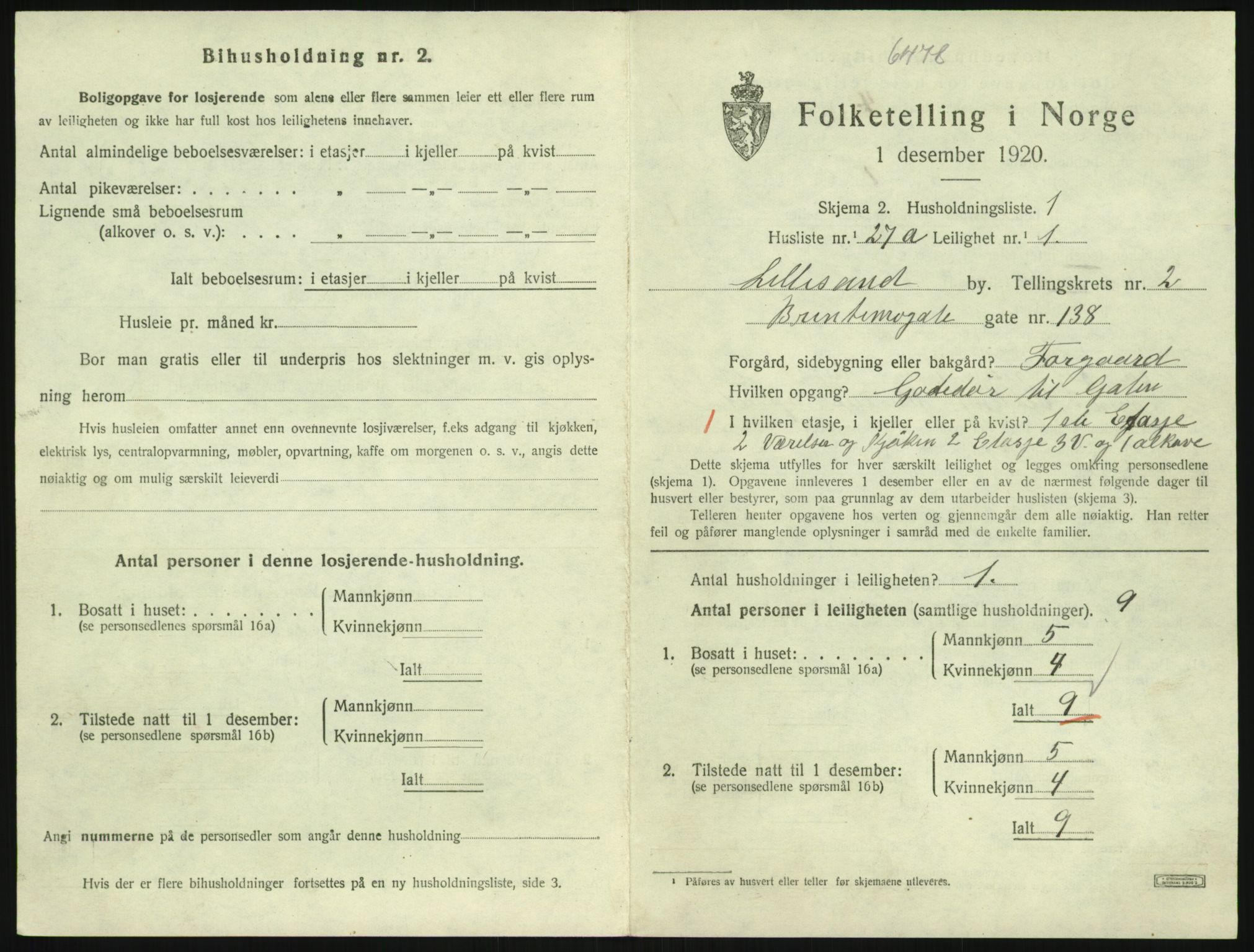 SAK, 1920 census for Lillesand, 1920, p. 883