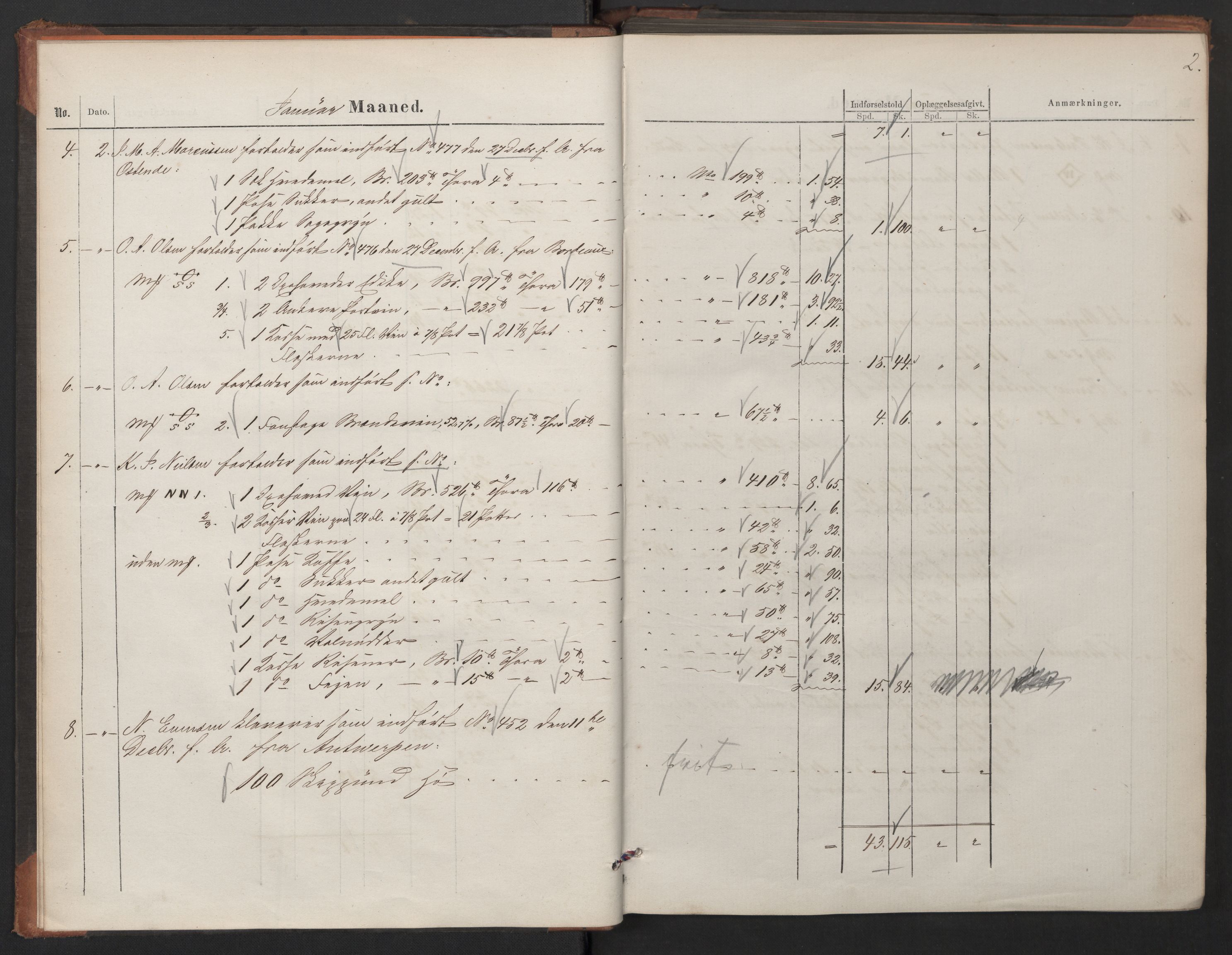 Revisjonsdepartementet, 2. revisjonskontor, AV/RA-S-1115/E/E036/L0212: Risør: Inngående tollbok (B), 1866