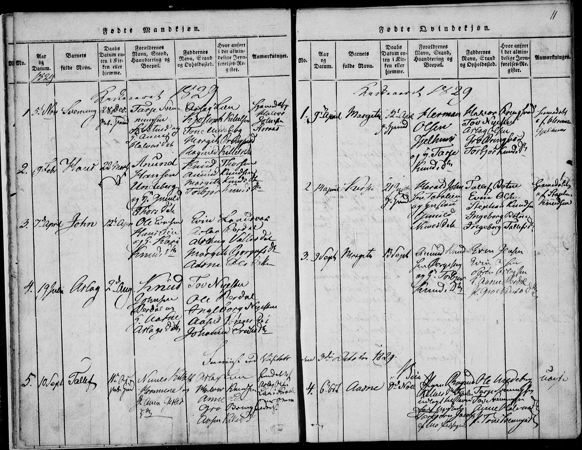 Vinje kirkebøker, SAKO/A-312/F/Fb/L0001: Parish register (official) no. II 1, 1814-1843, p. 11