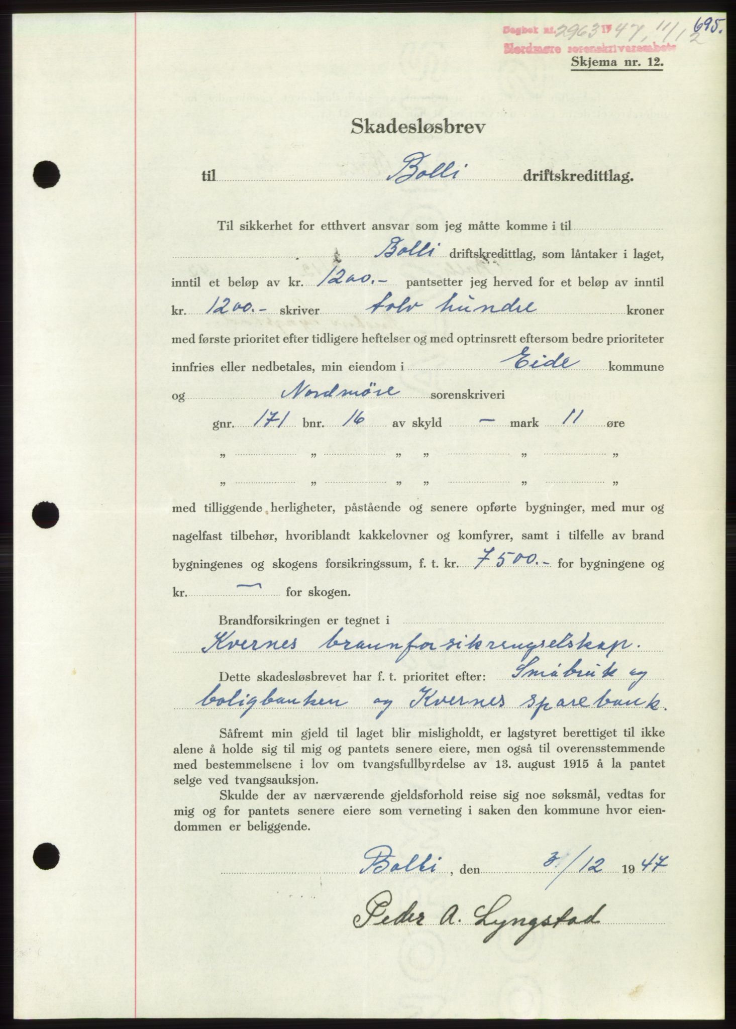 Nordmøre sorenskriveri, AV/SAT-A-4132/1/2/2Ca: Mortgage book no. B97, 1947-1948, Diary no: : 2963/1947