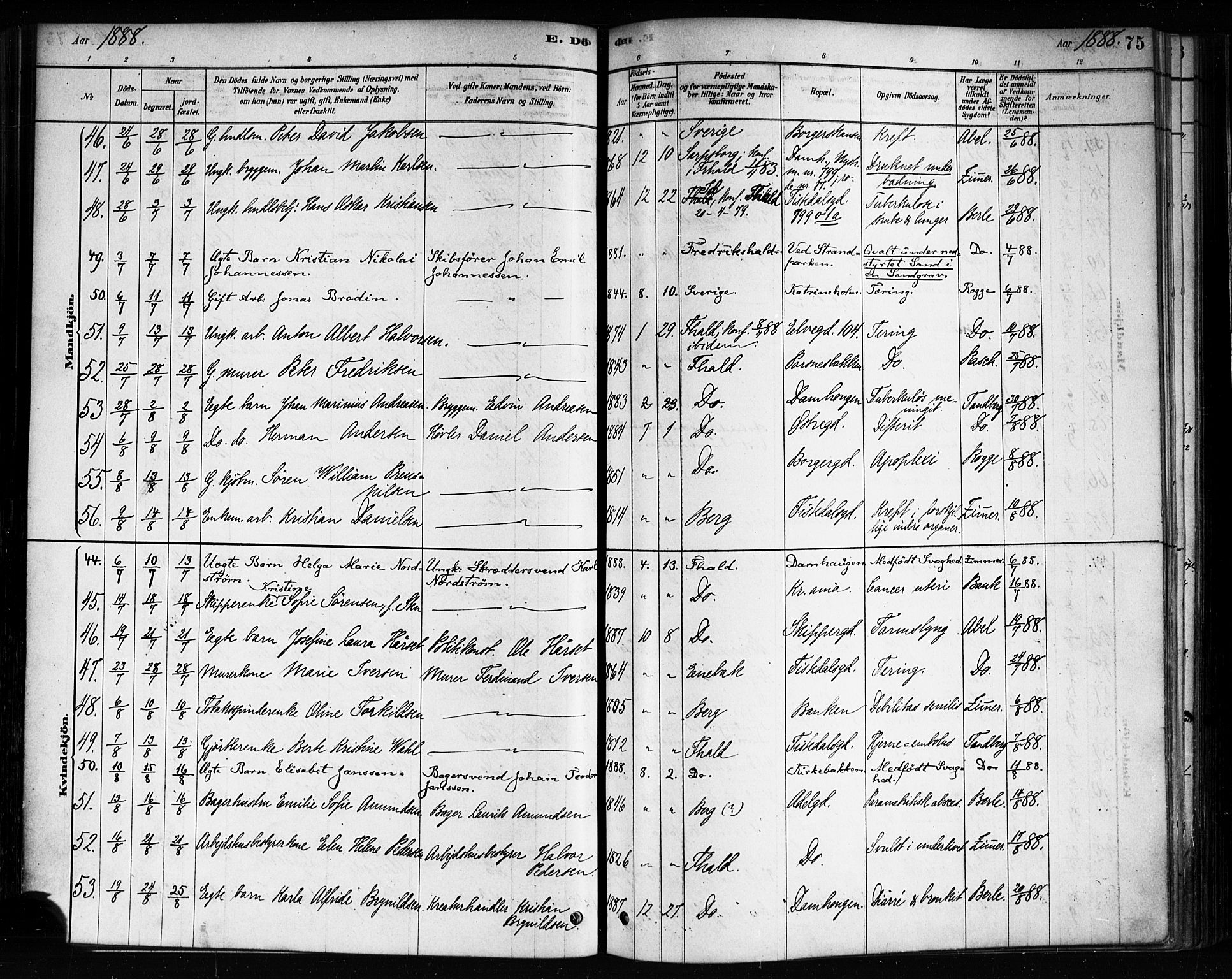 Halden prestekontor Kirkebøker, AV/SAO-A-10909/F/Fa/L0012: Parish register (official) no. I 12, 1878-1889, p. 75