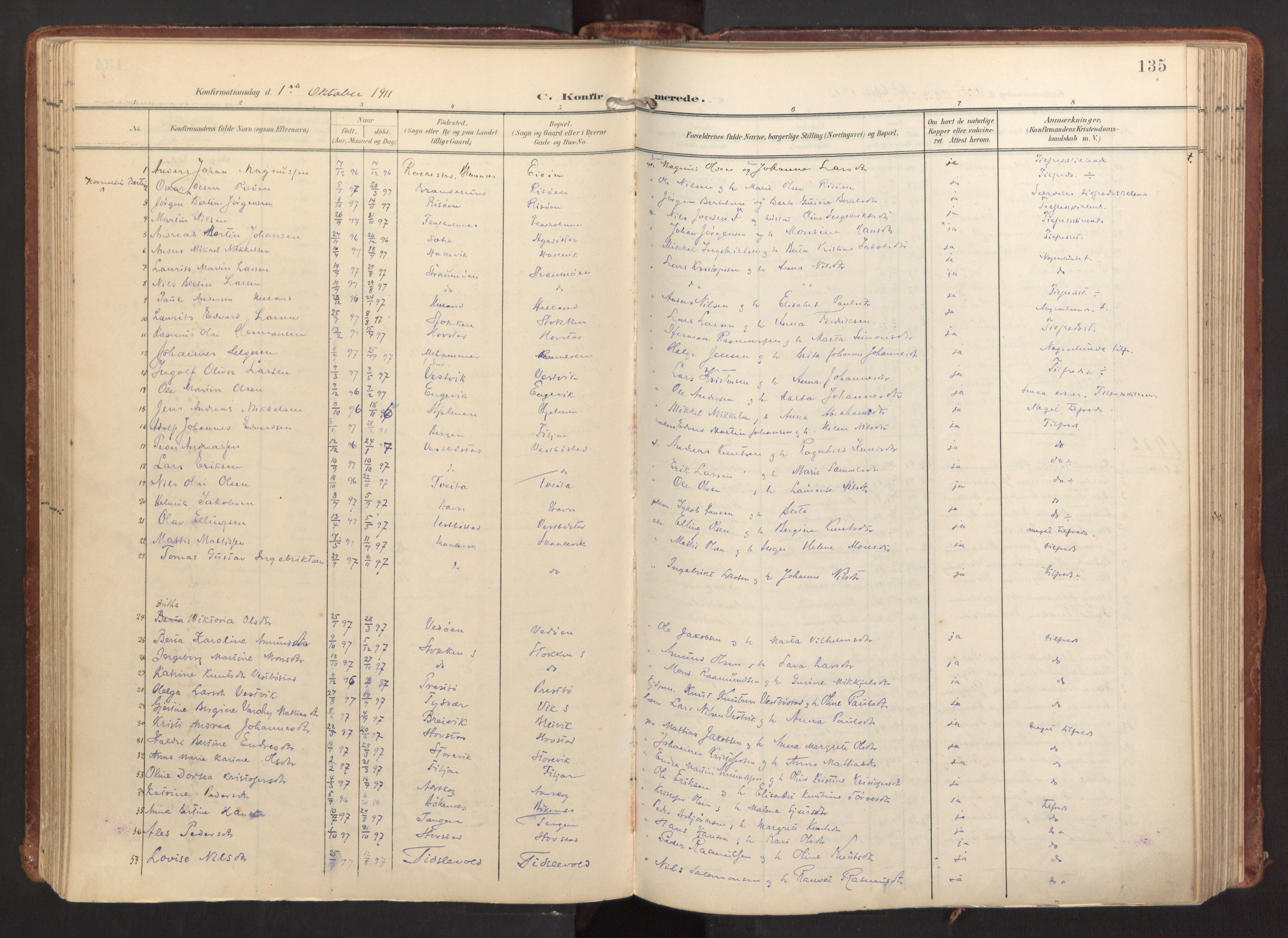 Fitjar sokneprestembete, SAB/A-99926: Parish register (official) no. A 3, 1900-1918, p. 135