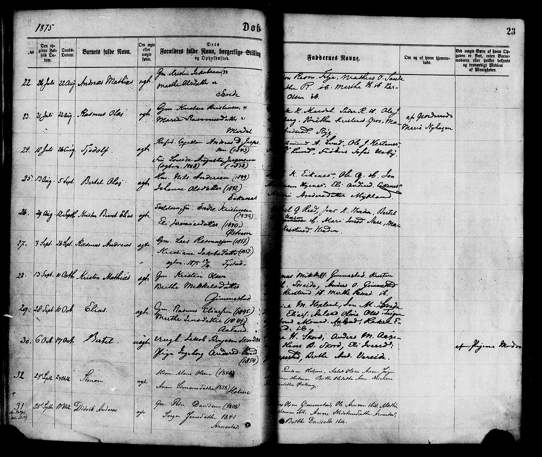 Gloppen sokneprestembete, SAB/A-80101/H/Haa/Haaa/L0010: Parish register (official) no. A 10, 1871-1884, p. 23